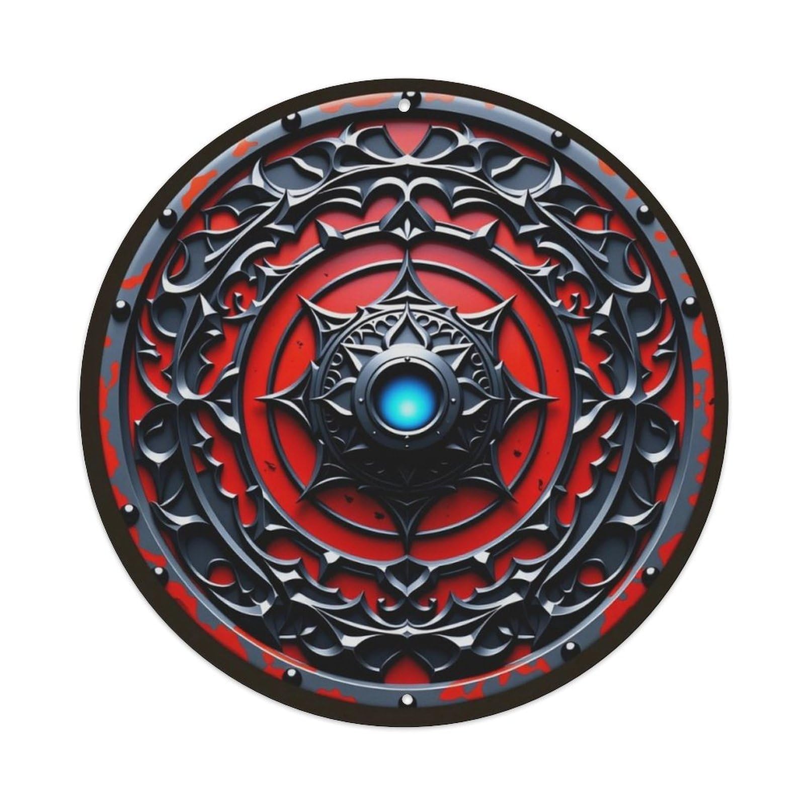 Gothic Vintage Ornate Shield Pattern Round Wall Decor Sign Vintage Aluminium Metal Sign, Retro Wall Decor for Home, Bar, Garage & Farmhouse 20x20cm