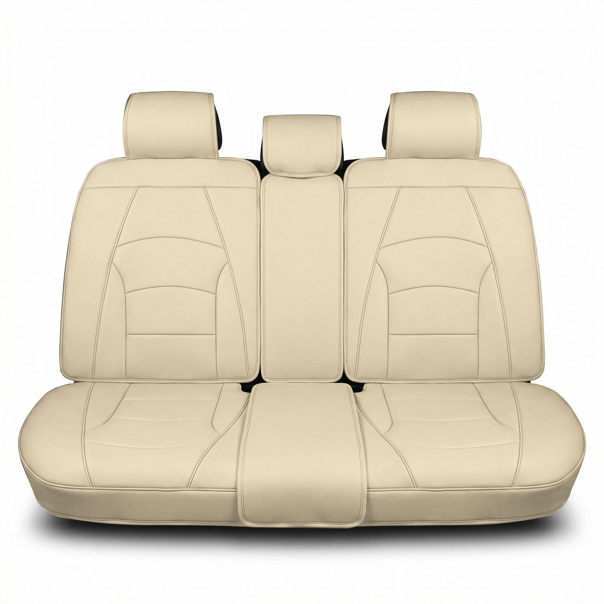 FH Group Ultra Comfort Highest Grade Faux Leather Seat Cushions (Solid Beige) Rear Set with Gift – Universal Fit for Cars Trucks &amp; SUVs