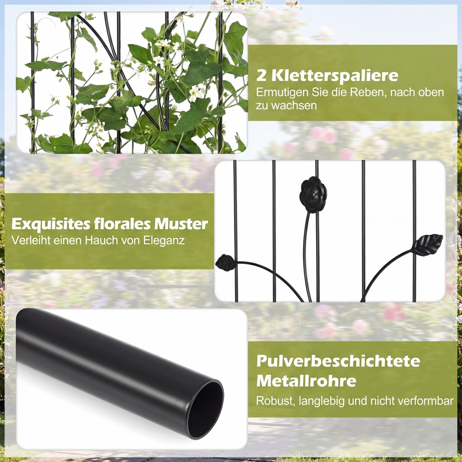 COSTWAY Rosenbogen mit Tür, Gartenbogen aus Metall stabil, Torbogen Garten, Rankbogen für Kletterpflanzen, Rankhilfe Rankgitter Rundbogen, inkl. Erdspieße, für Hochzeit Partys (102 x 49,5 x 223 cm)