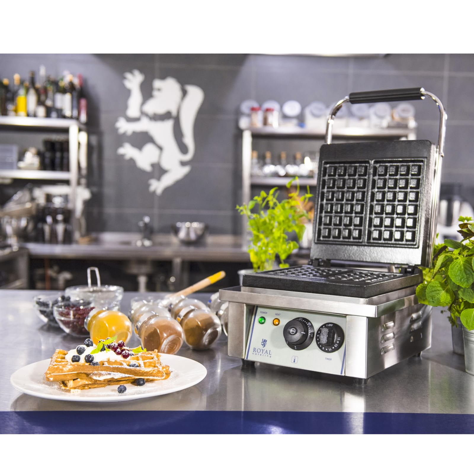 Royal Catering Gofrera Eléctrica RCWM-2000-E (Tiempo de calentamiento reducido, Regulación de la temperatura de 50 a 300 °C, 2.000 W)