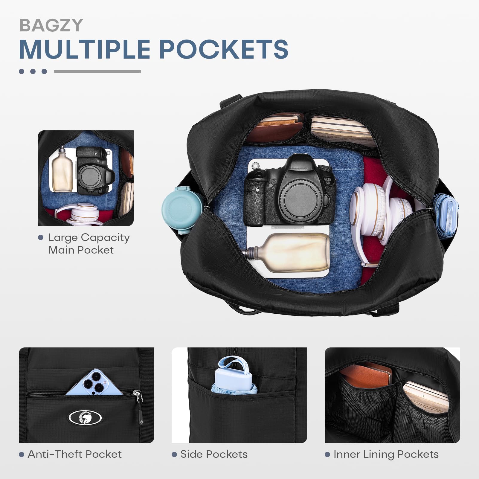 BAGZY 2X for New Ryanair Cabin Bags 40x30x20 Underseat, Bagages Cabine 40x20x30cm Wizzair, Pliable Sac de Voyage Sac Avion Transavia Imperméable Sacs Organisateur Sport Weekend Hospital Bag