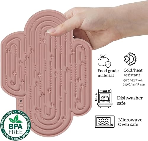 Miniatura 6 de OHMO - Alfombrilla para lamer cactus para perros y gatos (paquete de 2) Comedero lento para mascotas fácil de limpiar con ventosas, almohadilla para