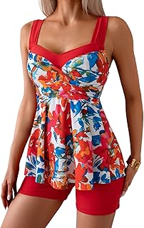 B2prity Tankini Swimsuits for Women Tummy Control Two Piece Modest Bathing Suits Floral Skirt Top with Boyshorts Price In India