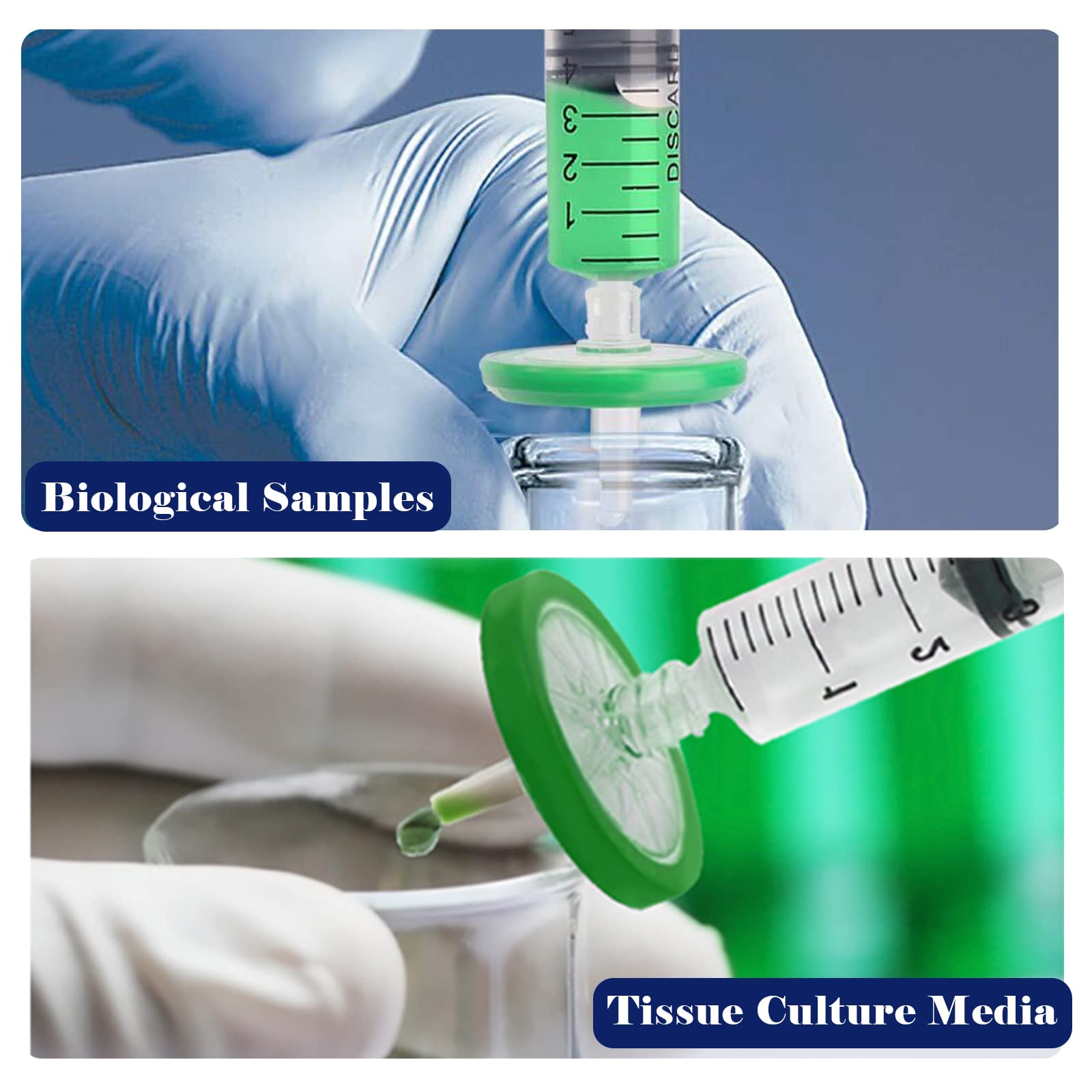 100 Pezzi PES Filtri per Siringa, Diametro di 25 mm e Dimensione dei Pori di 0,45um, Filtro per Siringa per Laboratorio Scientifico HPLC e di GC, Biomedicina