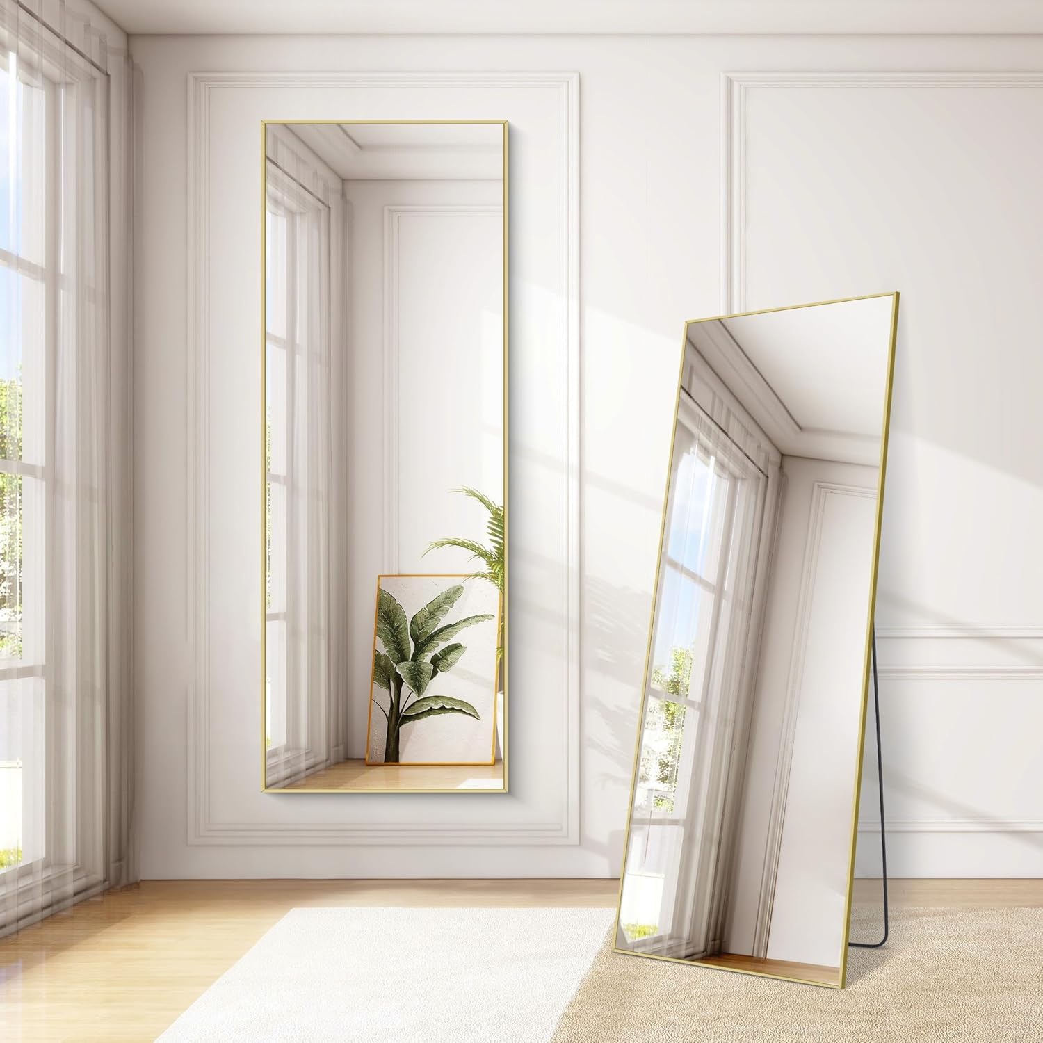 Specchio da Terra, 161 x 52 cm Specchio Rettangolare con Cornice in Alluminio Oro per Bagno, Camera da Letto, Ingresso e Corridoio