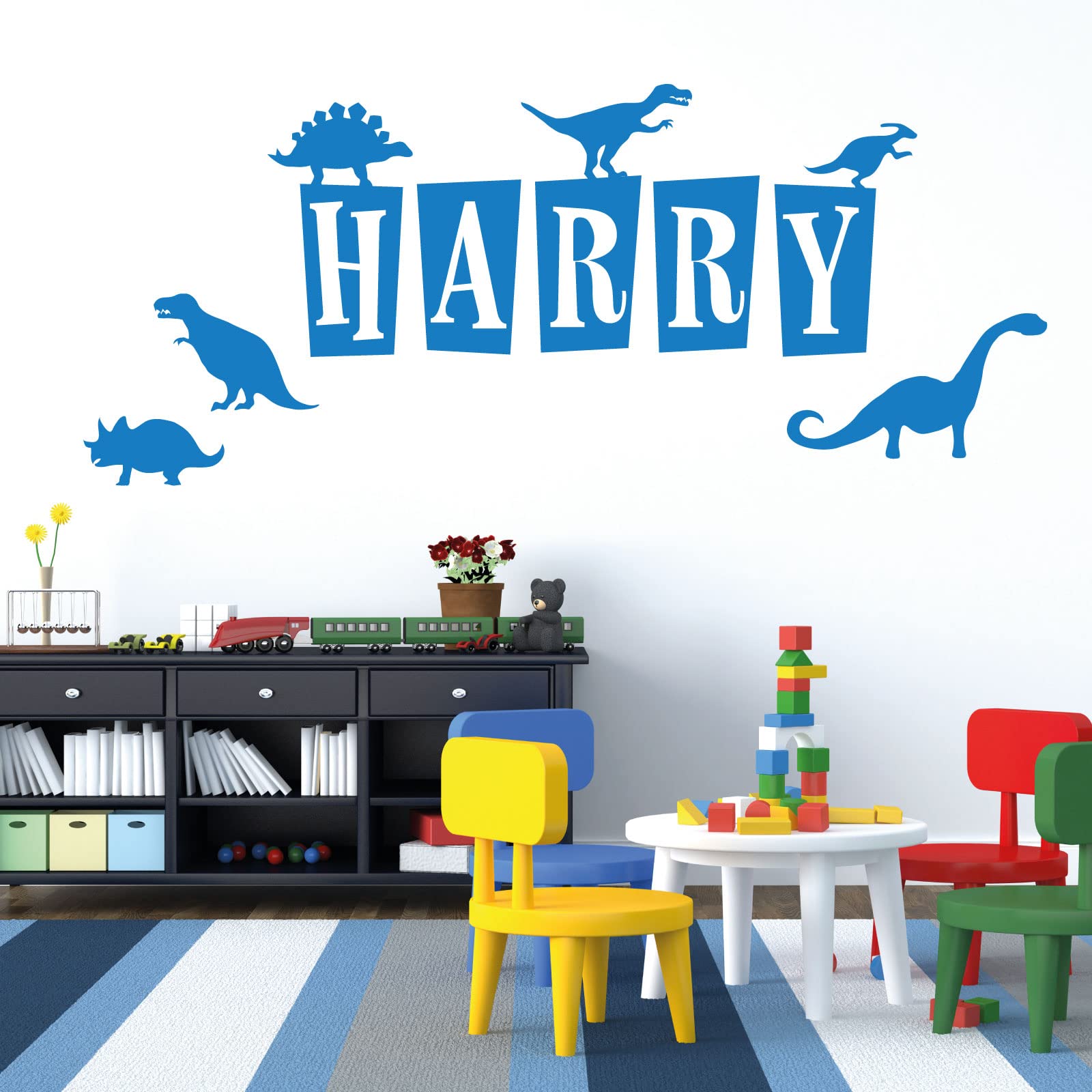 Personalised Name - Dinosaurs, T-Rex, Apatosaurus, Jurassic Era - Children's Bedroom Vinyl Wall Decal Sticker [Medium] [Ocean]