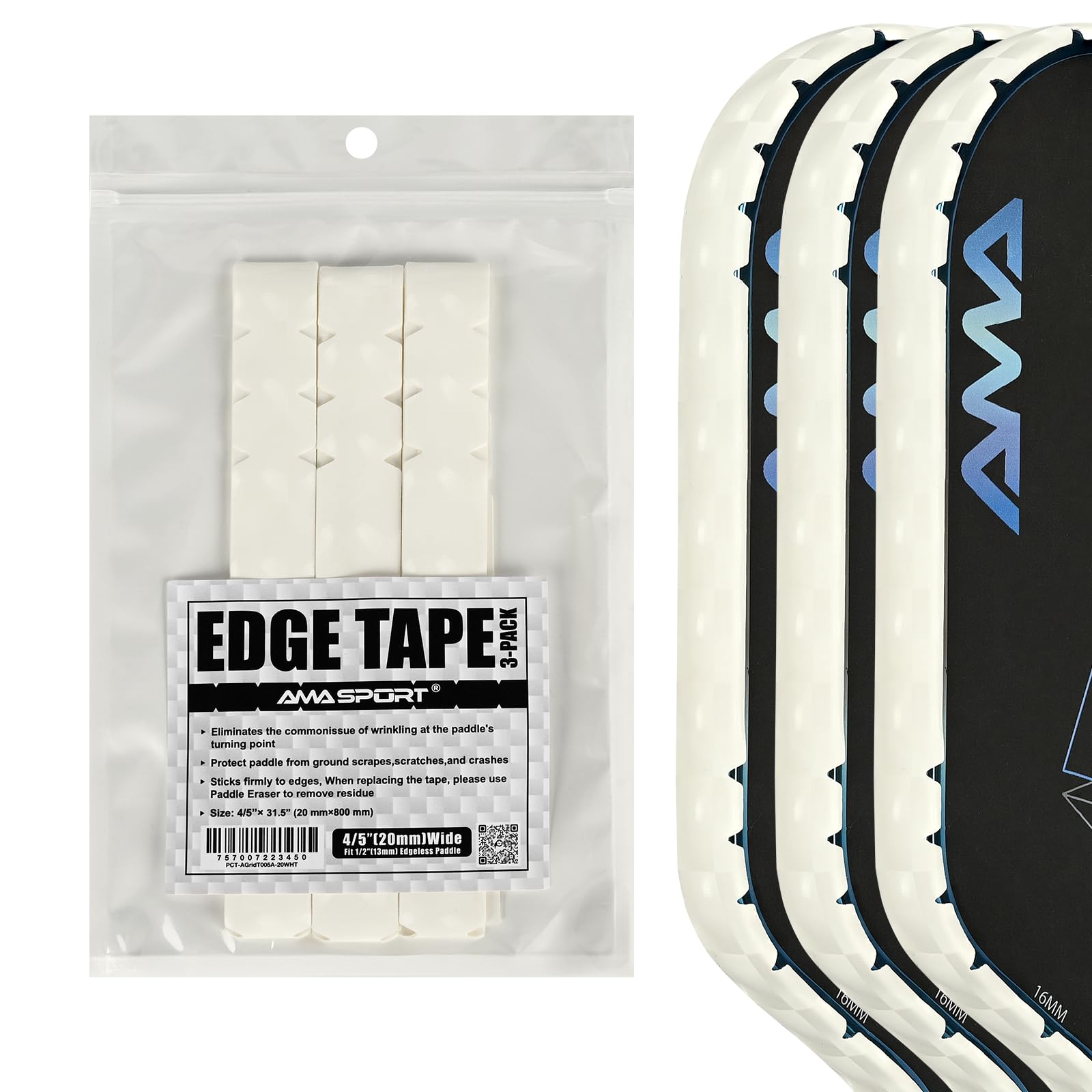 PICKLETECH Pickleball Edge Guard Tape – White Grid Pattern Edge Tape — image 1