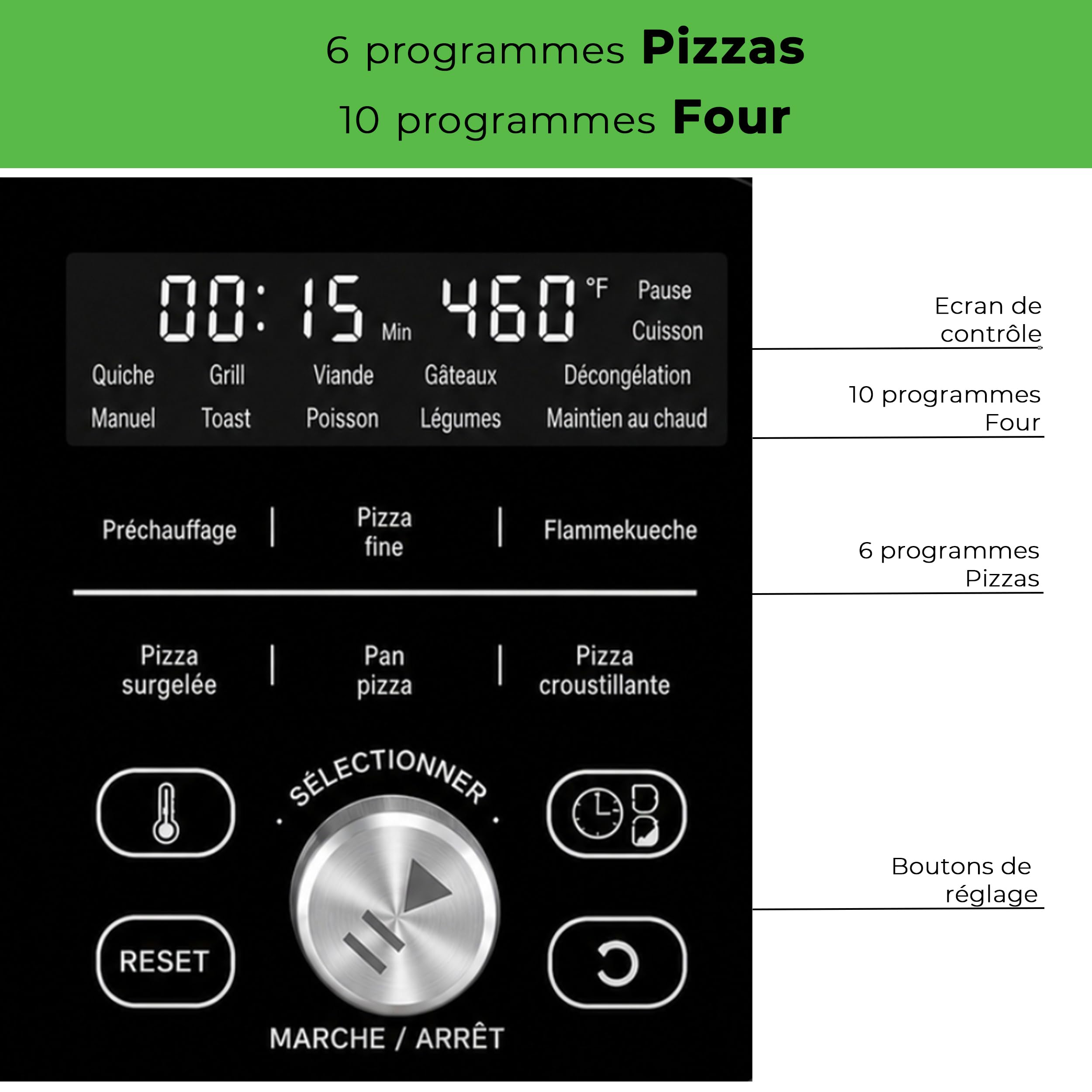 LITTLE BALANCE 3041 Pizza Revolution, Horno de Pizza Eléctrico, Multifunción 2 en 1, Horno tradicional, 10 modos de cocción, 4 accesorios, Piedras para pizza, hasta 400 °C, 2000 W, Negro