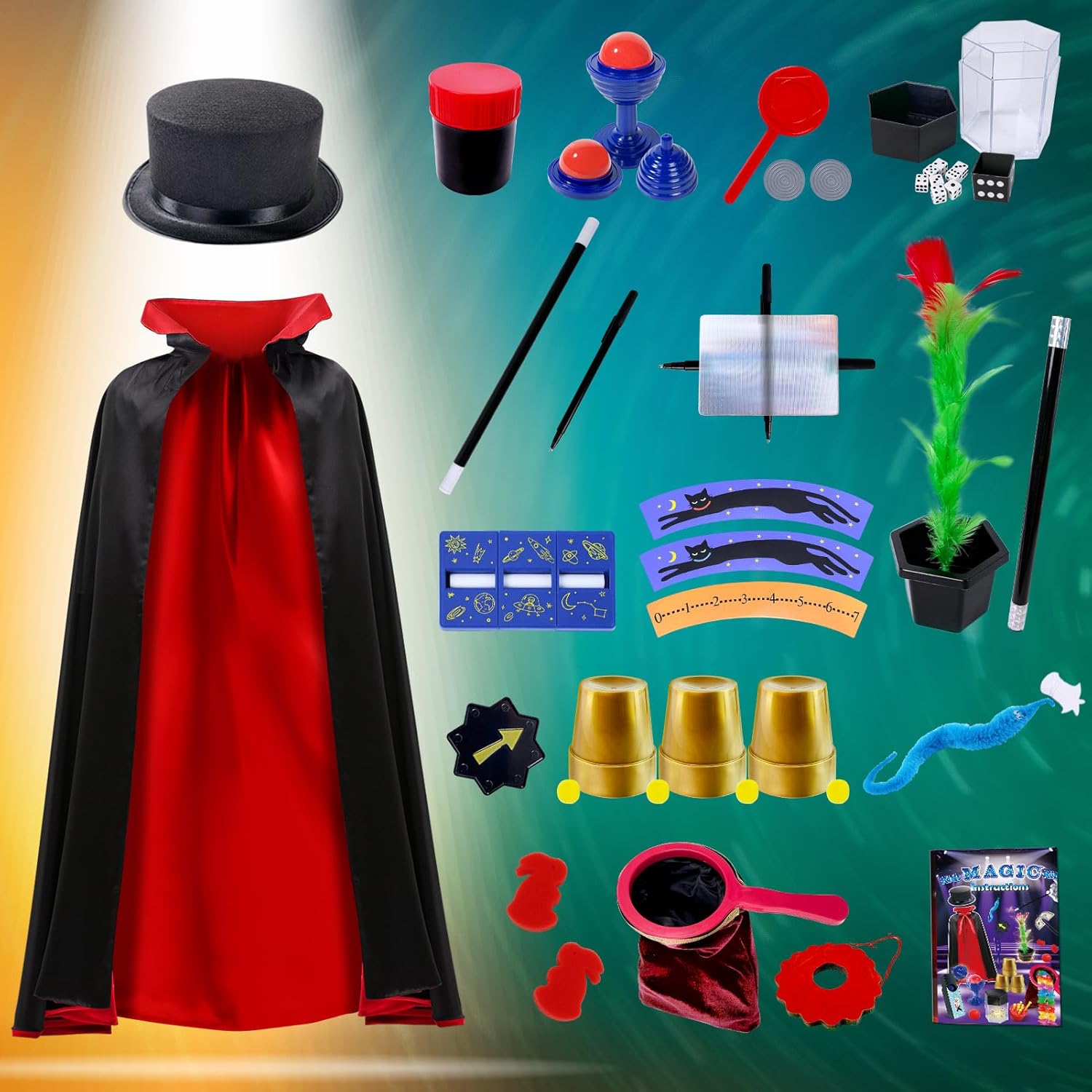PATIFEED Kids Magic Kit, Magician Costume for Pretend Play, Magic Set with Instructions for Each Trick for Kids Ages 6 7 8 9 10 11 12