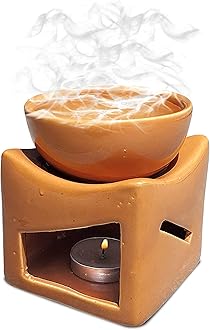 - Pure Source India Ceramic Clay Candle Operated Aroma Burner Oil Diffuser, Extra Large Bowl, with 1 Tealight, 4.25 Inch, (Orange)