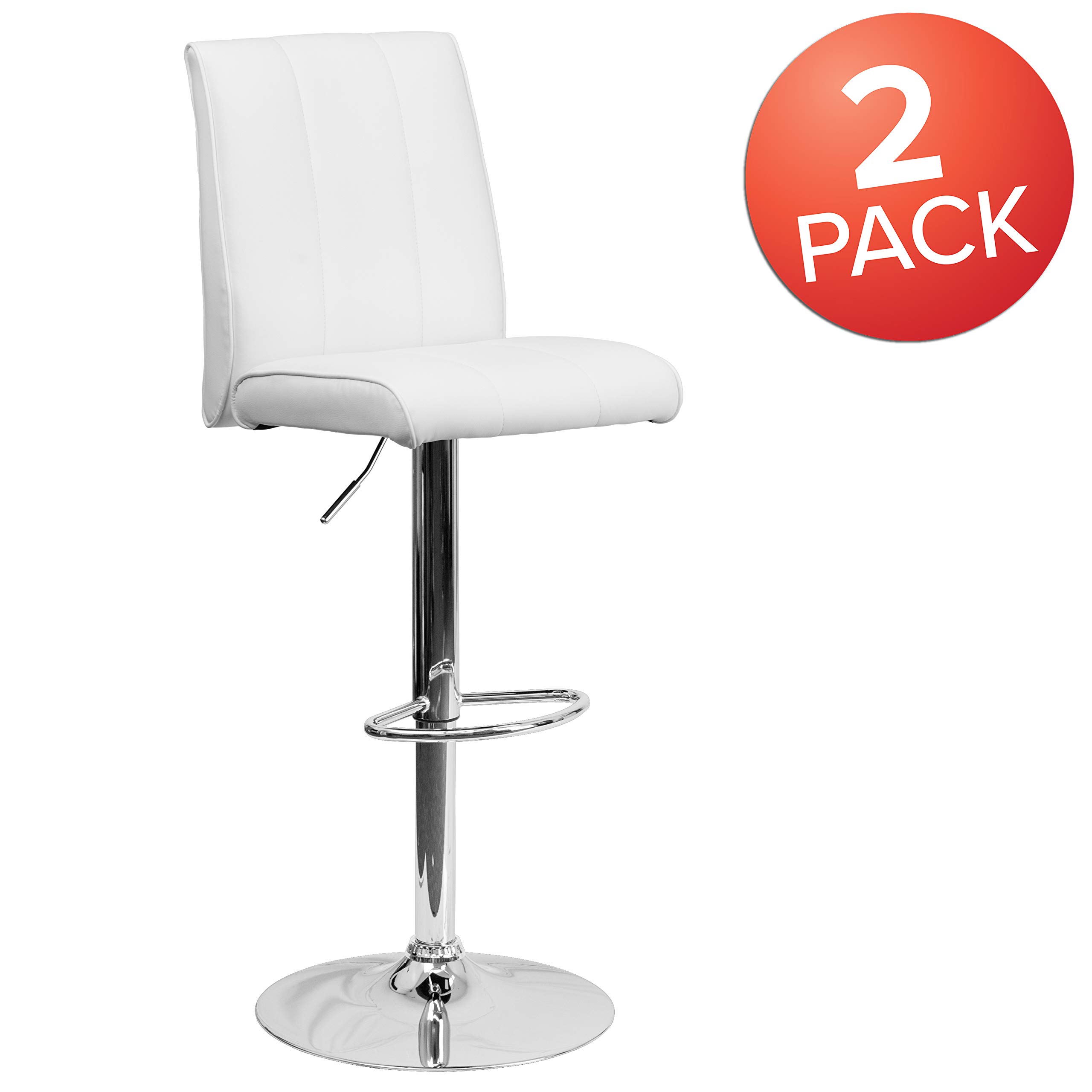 Flash Furniture - Sgabello da bar in vinile, altezza regolabile, con base cromata CH-122090-BLK-GG Confezione doppia 2 pezzi bianco