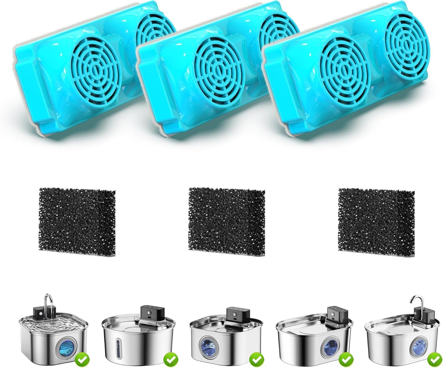 Filtro para Fuente de Agua para Gatos OYES, 3 Filtros + 3 Esponjas