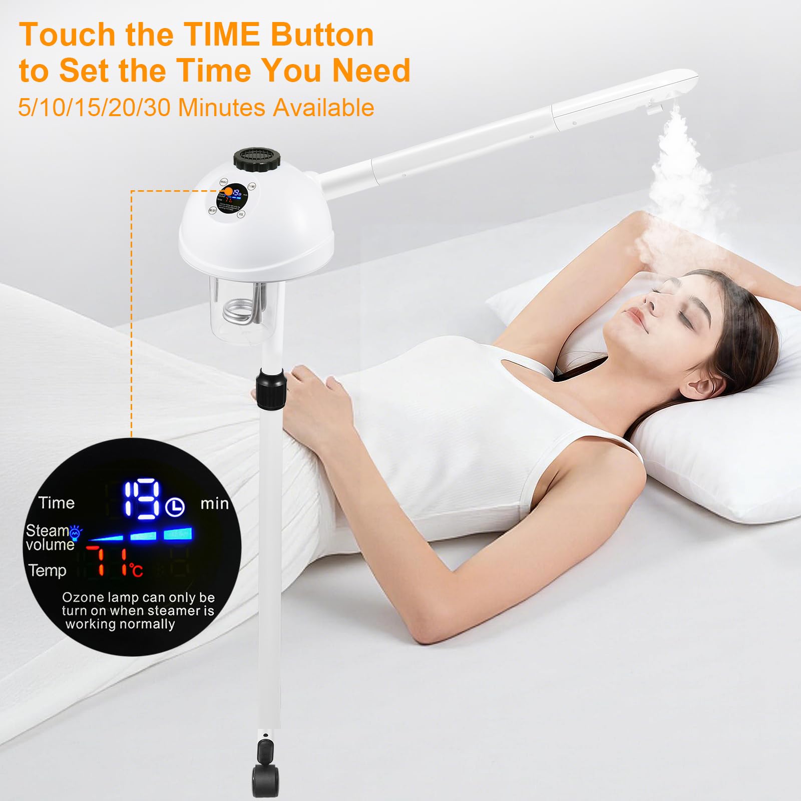 Professioneller Gesichtsdampfer, Vaporizador Gesichtsbehandlung mit Dampf einstellbar & Timer, beweglicher Arm, Vorheizen Ästhetiker Dampfgarer, Home Beauty Salon SPA