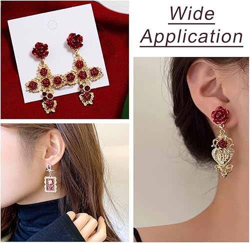 Miniatura 8 de Mega Pet 30 aretes de rosa 3D con forma de cruz y flor de estilo real con dijes de aleación de plástico para oreja, aretes de gota, kits para hacer