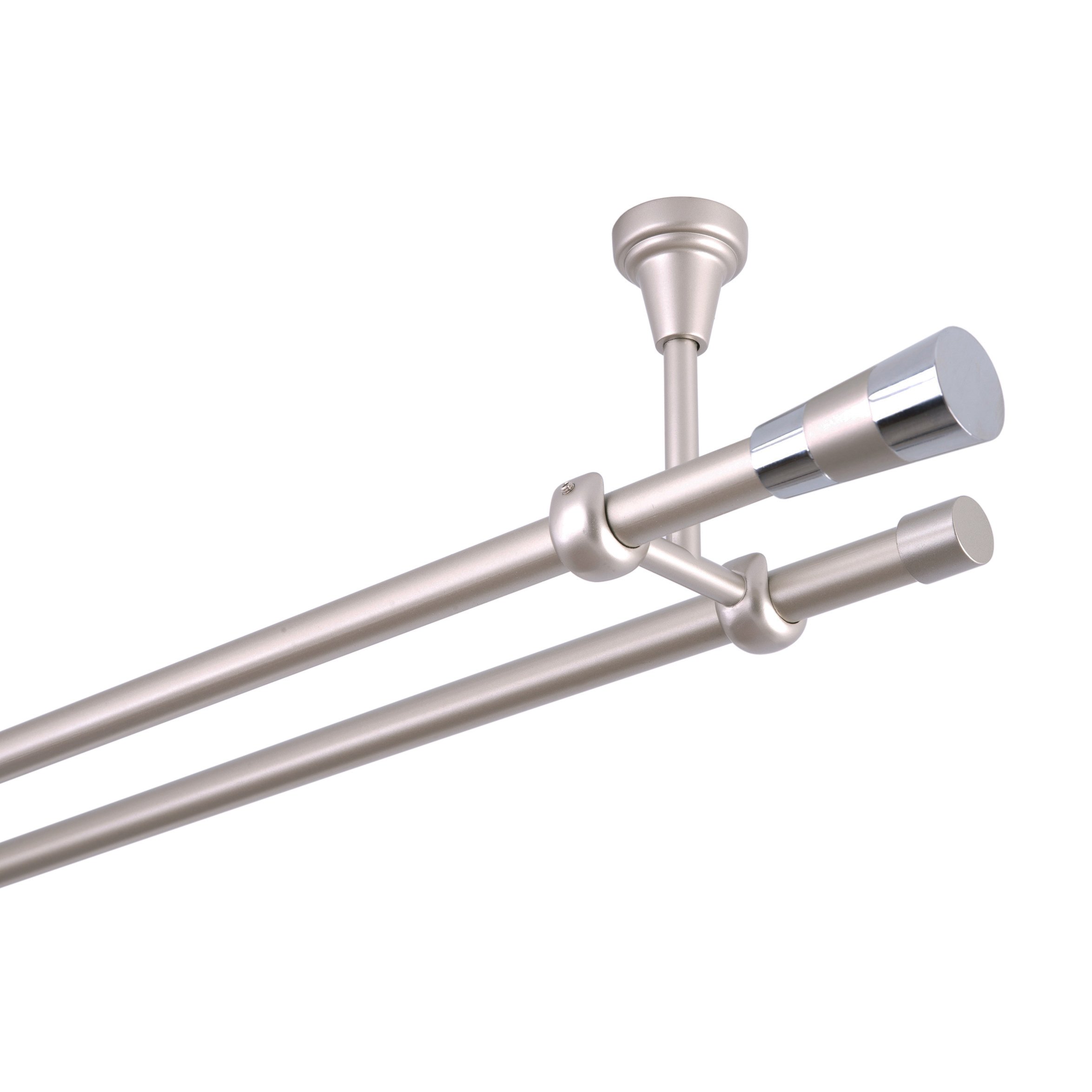 Tringle à rideaux 16 mm 2 voies Fixation au plafond Chrome mat Métal neuf (360)