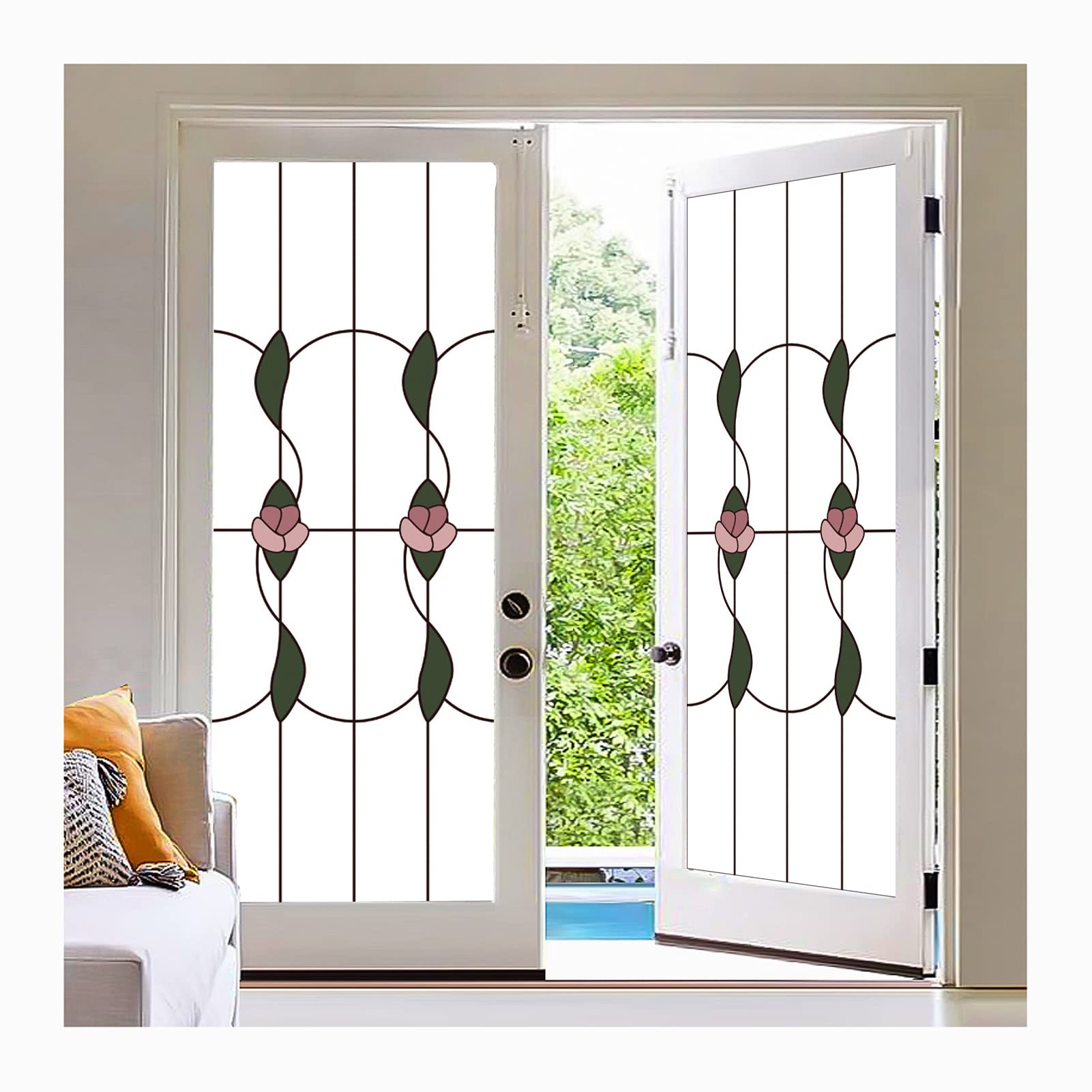Siunwdiy Stained glass window film privacy,Frosted Window Stickers Non- Adhesive Static Stained Glass Window Cling for Home Rental Apartment Bedroom Bathroom Kitchen Door,E,100x200cm(39x79inch)