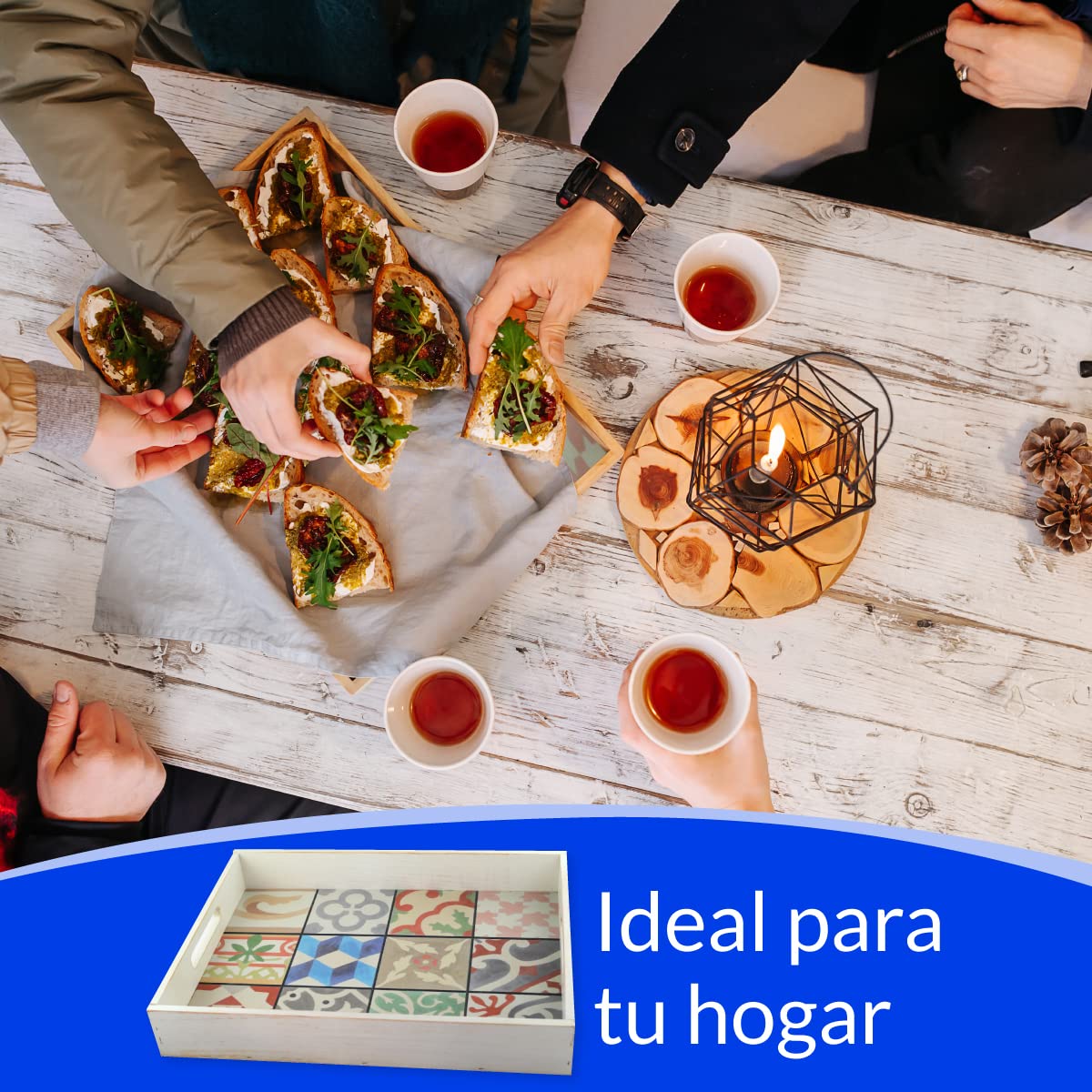 Bandeja para Servir Comida con Asas - Rectangular con Base Hidráulica - 45 x 36 x 7 cm - Ideal para Aperitivo y Desayuno en la Cama - Fabricada en España - Hostelnovo