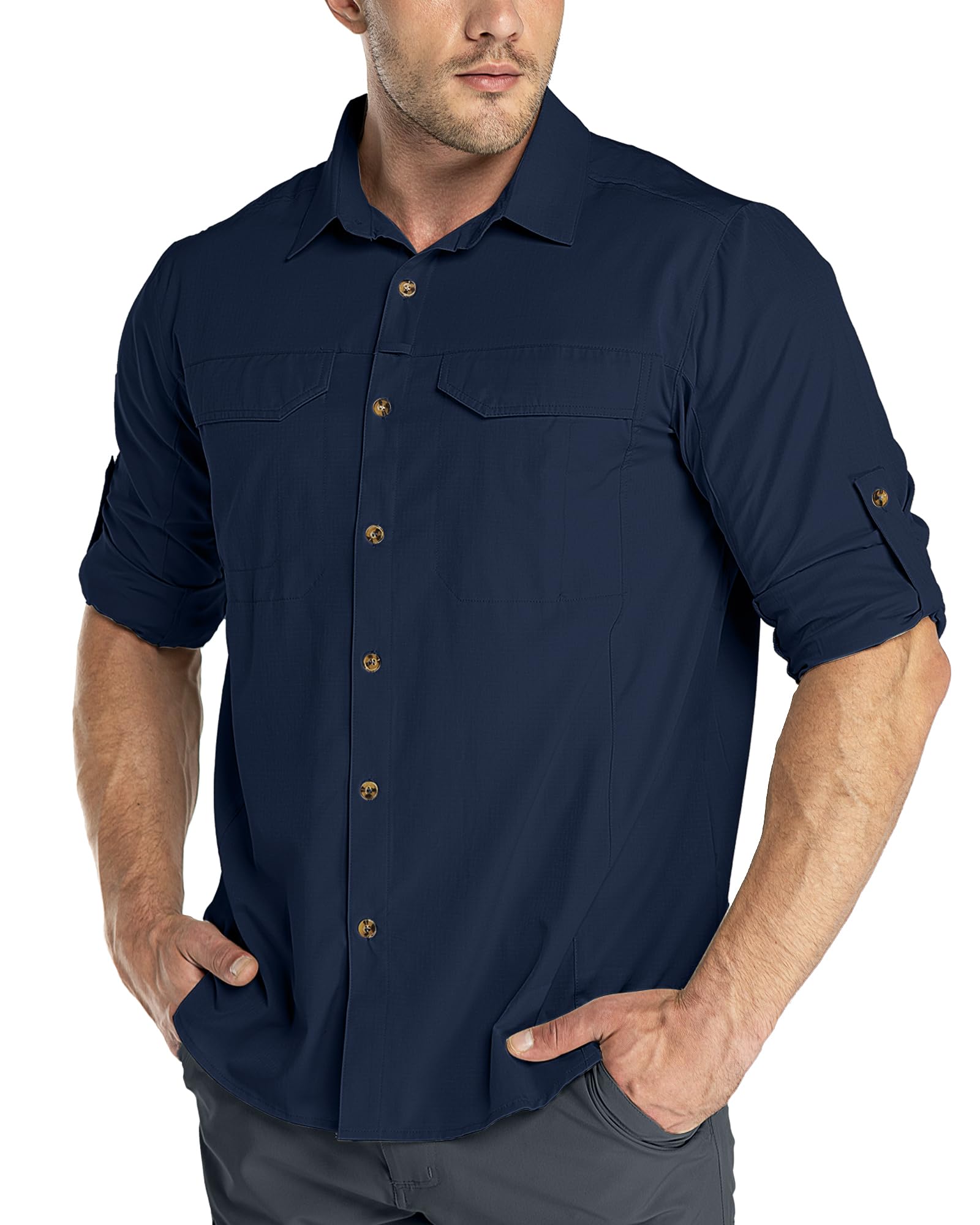 Outdoor Ventures Chemise de loisirs à manches longues pour homme - Respirant - Séchage rapide - Pour le printemps et l'été - Protection UV