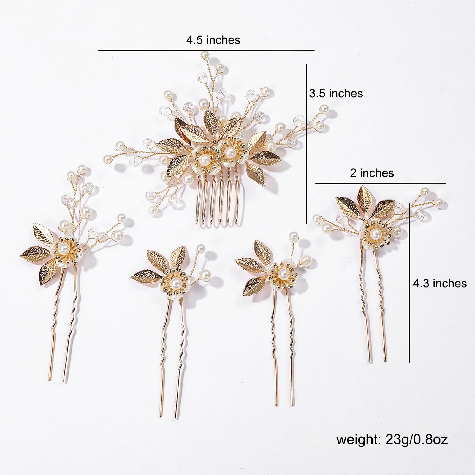 5 piezas de peine y horquillas para el cabello de hoja dorada, accesorios para el cabello de novia, clip de pelo de boda para novias, piezas de cabeza de boda hechas a mano con diamantes de imitación 4