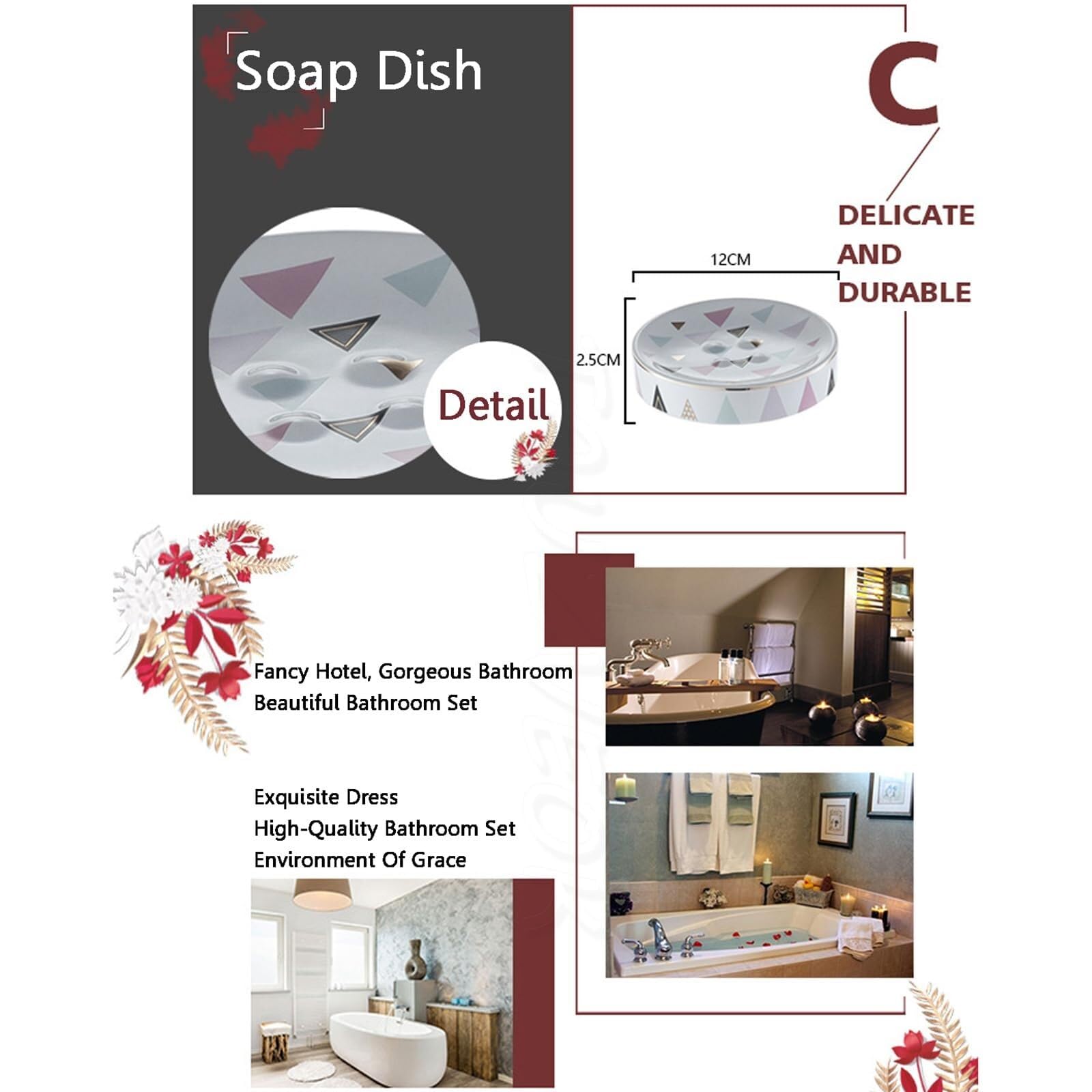 Juego de 4 dispensadores de jabón de baño, dispensador de jabón de cerámica, juego de vasos para cepillo de dientes, accesorios de baño con plato para decoración, decoración de lujo Badrum