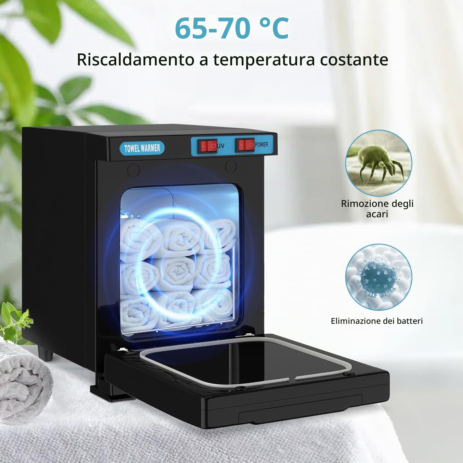 LIROPAU Scaldasalviette estetico, Scaldasalviette estetico con Clip | scaldasalviette caldo, scaldasalviette professionale (202 ° F), Scalda Asciugamani, Disinfezione dell'asciugamano (Black)