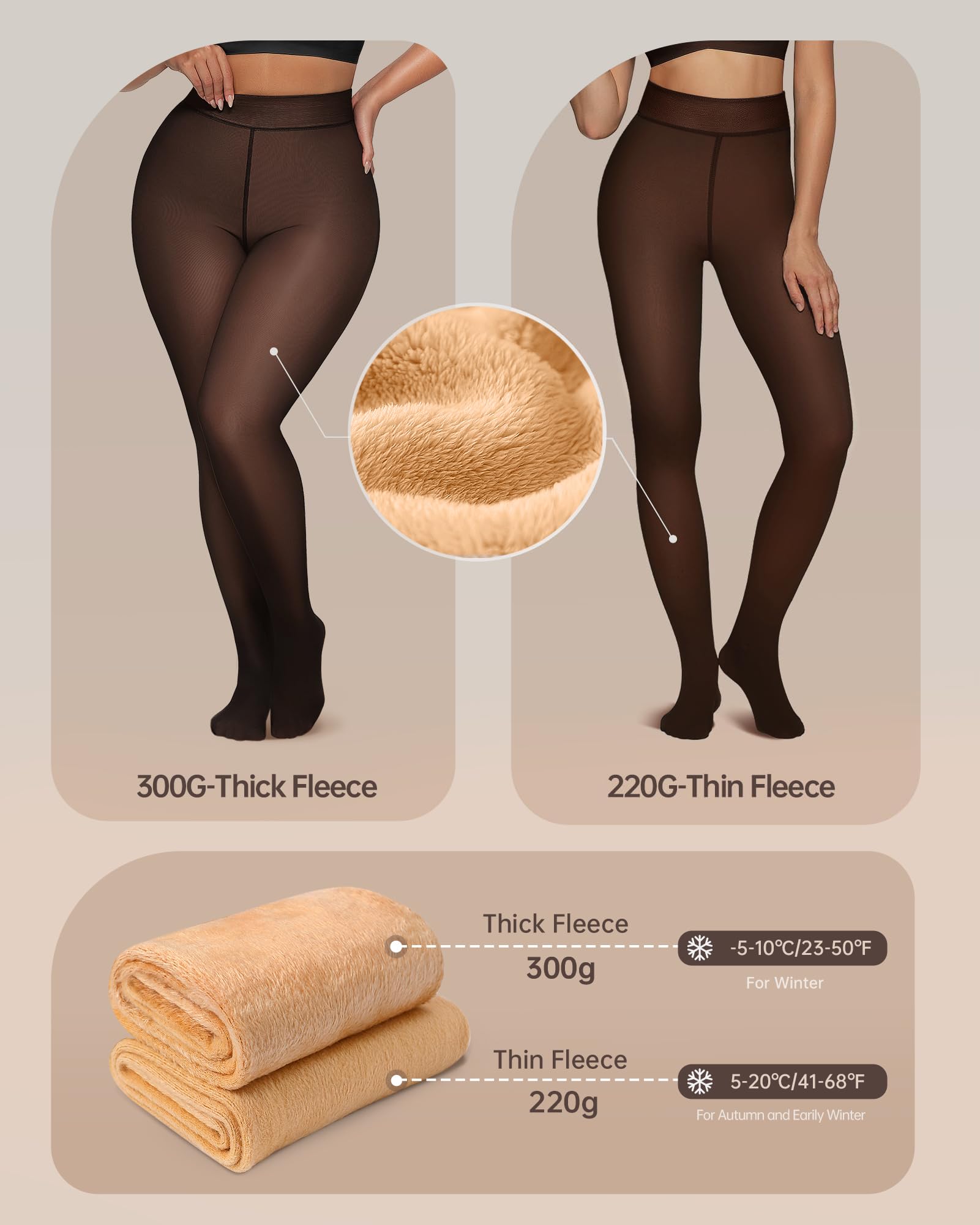 OEAK 2er Pack Thermo Strumpfhose Damen Gefütterte Winter Strumpfhosen mit Fleece Bauchweg Warme Gefälschte Durchscheinend Thermostrumpfhosen Pantyhose