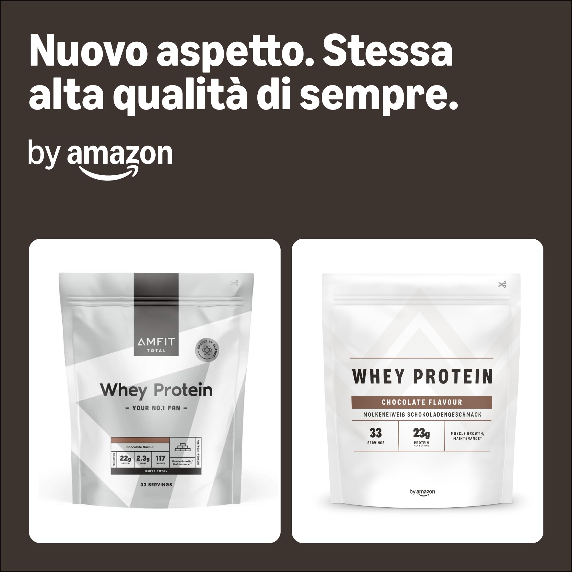 by Amazon - Nutrition Whey Protein Powder 1kg Chocolate, (precedentemente marchio AMFIT, stesso prodotto)