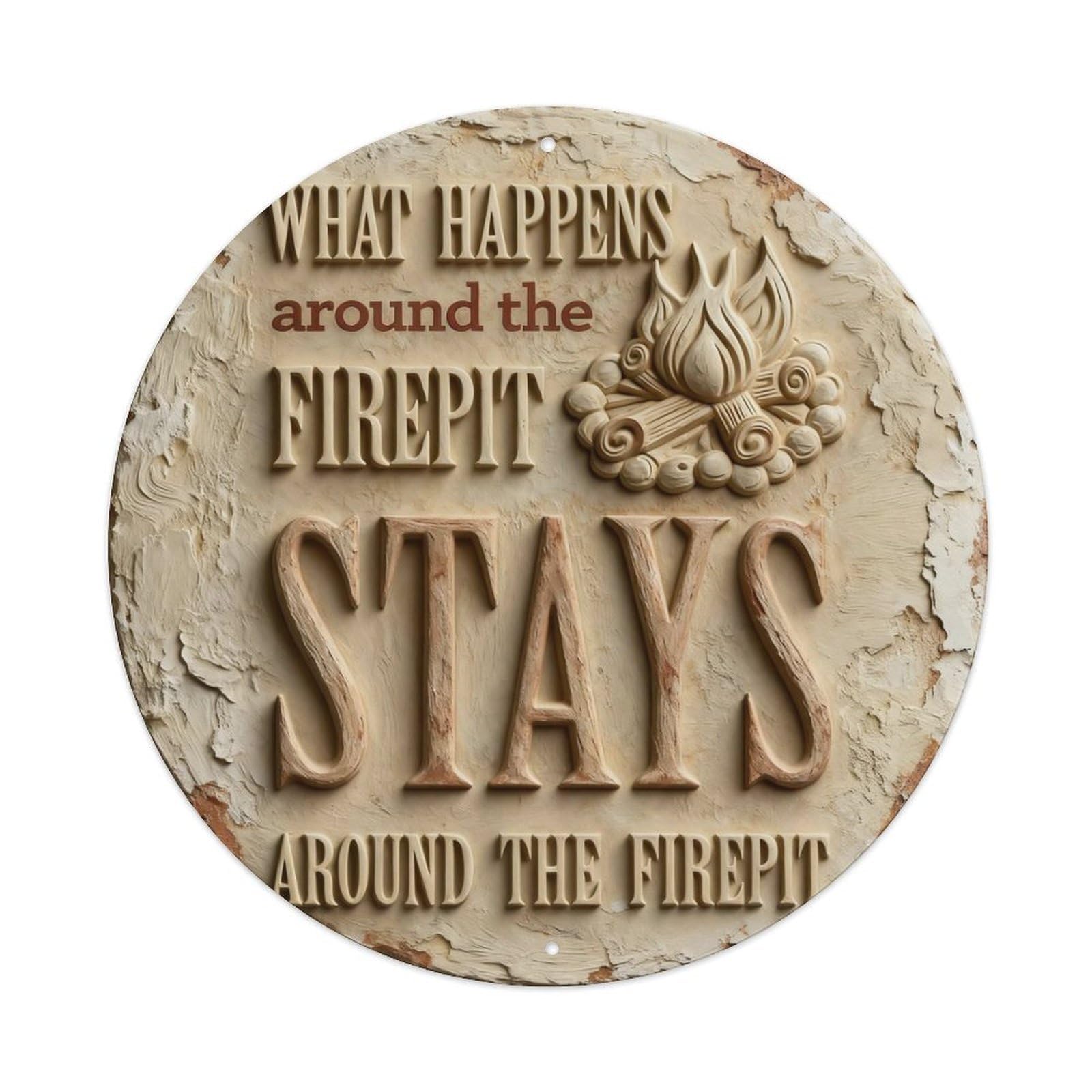 Zlatcbu Vintage What Happens Around The Firepit Stays Ar_1czan Metal Tin Sign Retro Wall Art Poster, Decor For Home Living Room Bar Cafe Garage, 8X8 Inch
