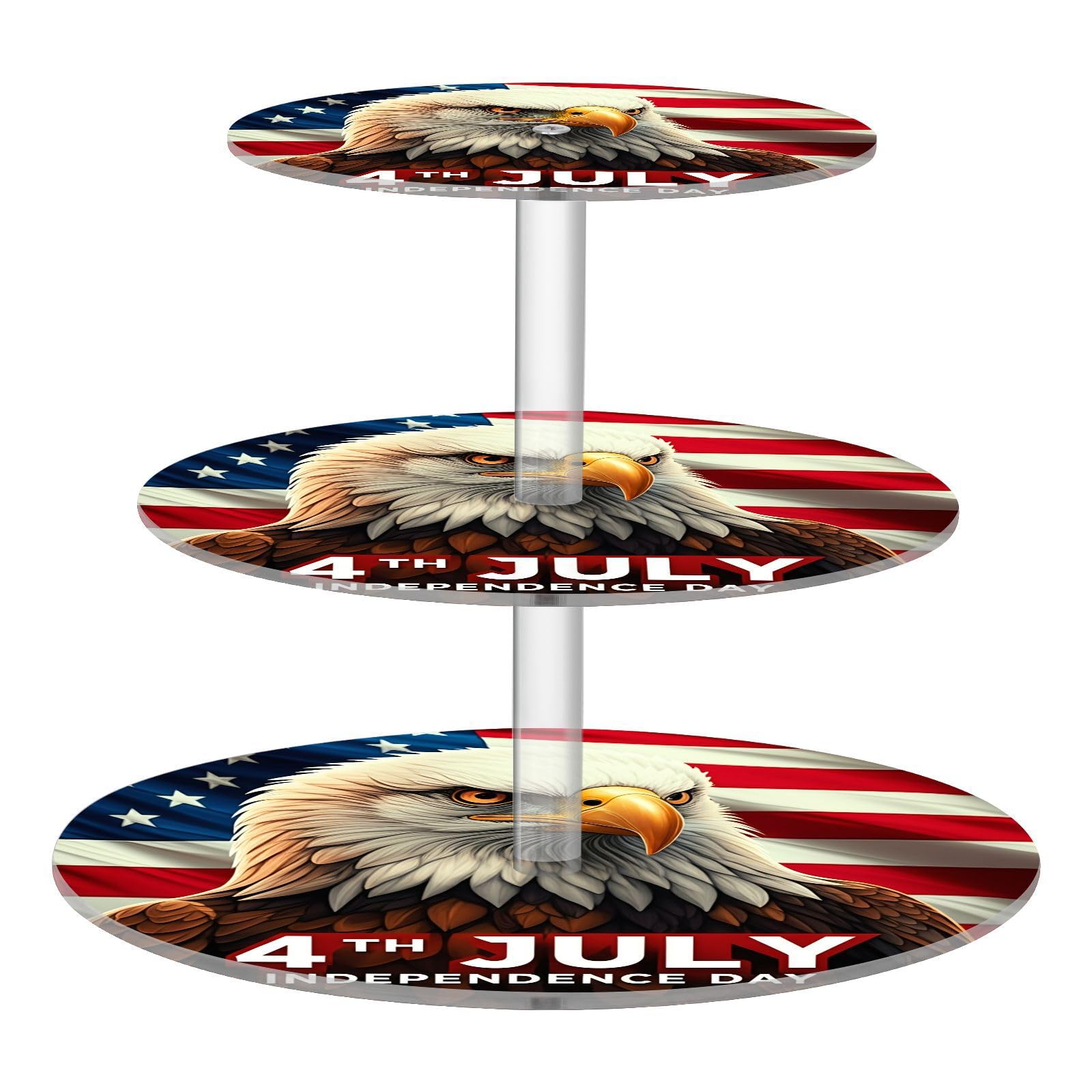 Nander 3 Tier Cupcake Stand,4th of July Owl Large Cupcake Tower Display, Round Cupcake Holder, Acrylic Dessert Stand, Pastry Display Tree for Party, Wedding, Baby Shower