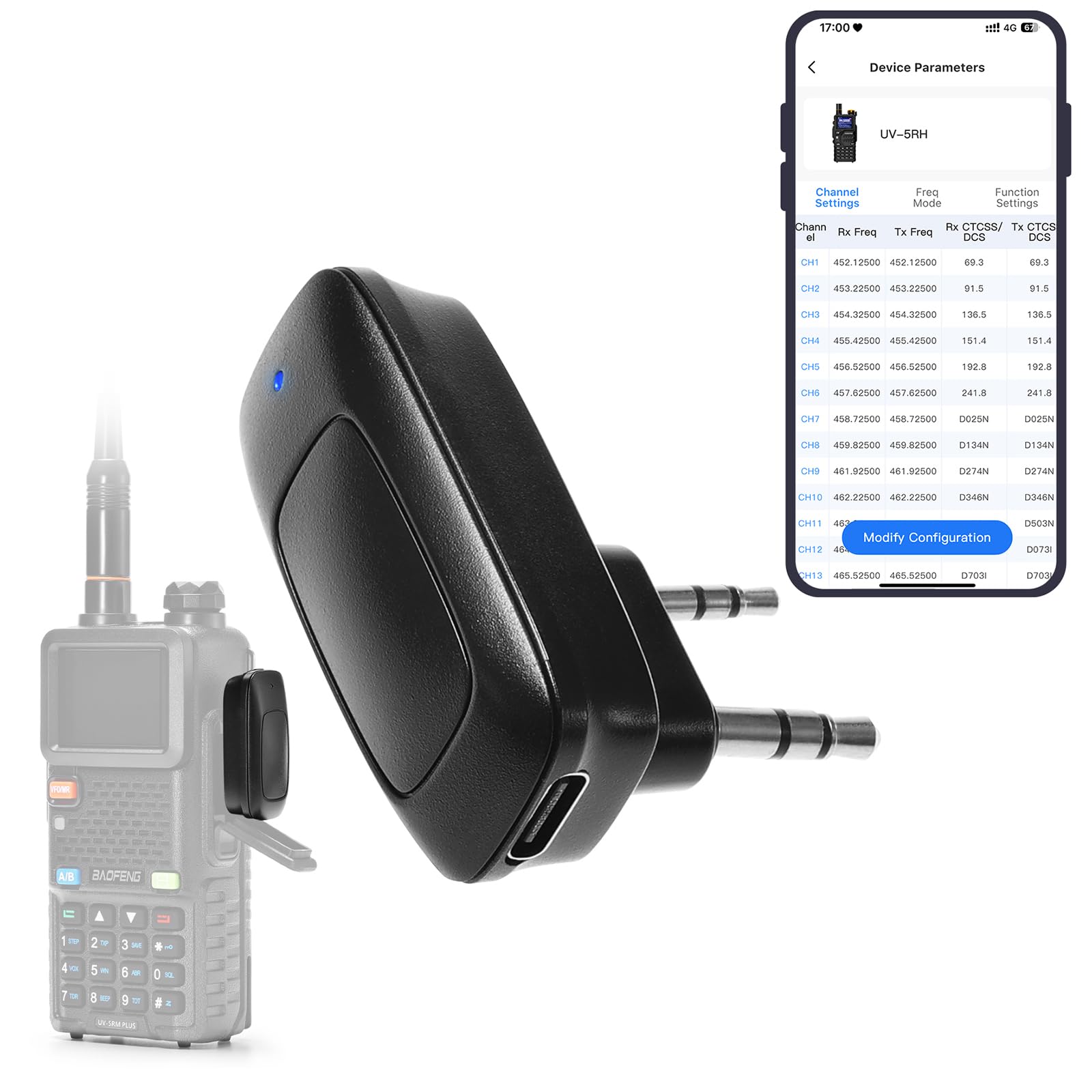 BAOFENG Adaptador de programación inalámbrico BT-A1D, programador de radio BT APP para Baofeng UV-5R, UV-5R Mini, UV-5RM Plus, BF-888S, K5 Plus Ham Radio de mano, configuración rápida de canal para