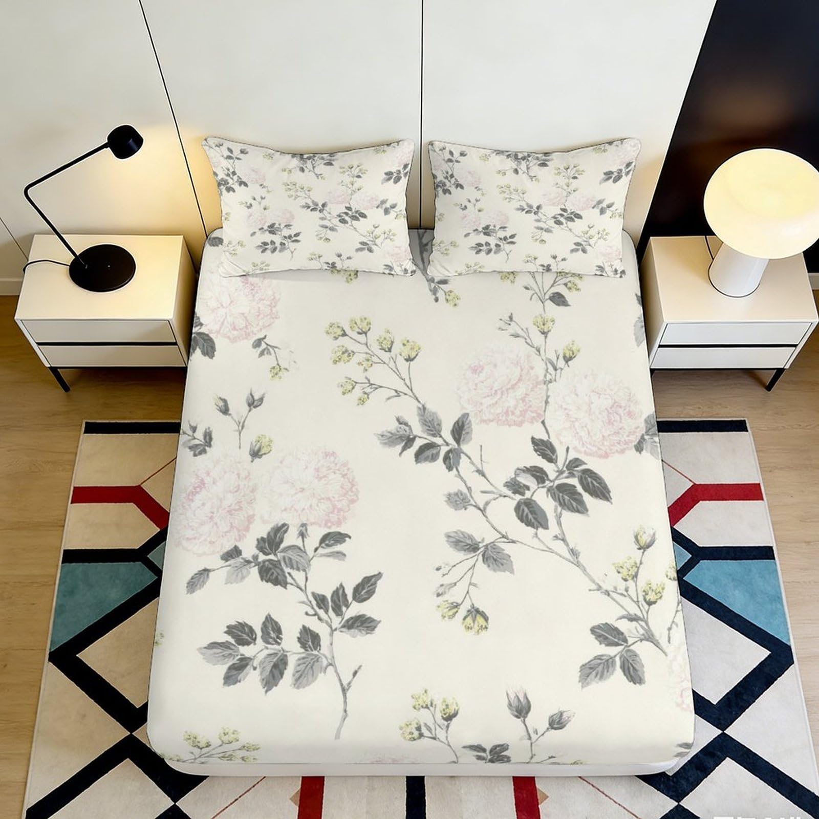 Pnayamiorkfel Style-5 3D Printed Vintage Botanical Fitted Sheet Microfiber Soft Breathable Floral Peony Bed Cover For Bedroom Guest Room Decor 90X200x25cm