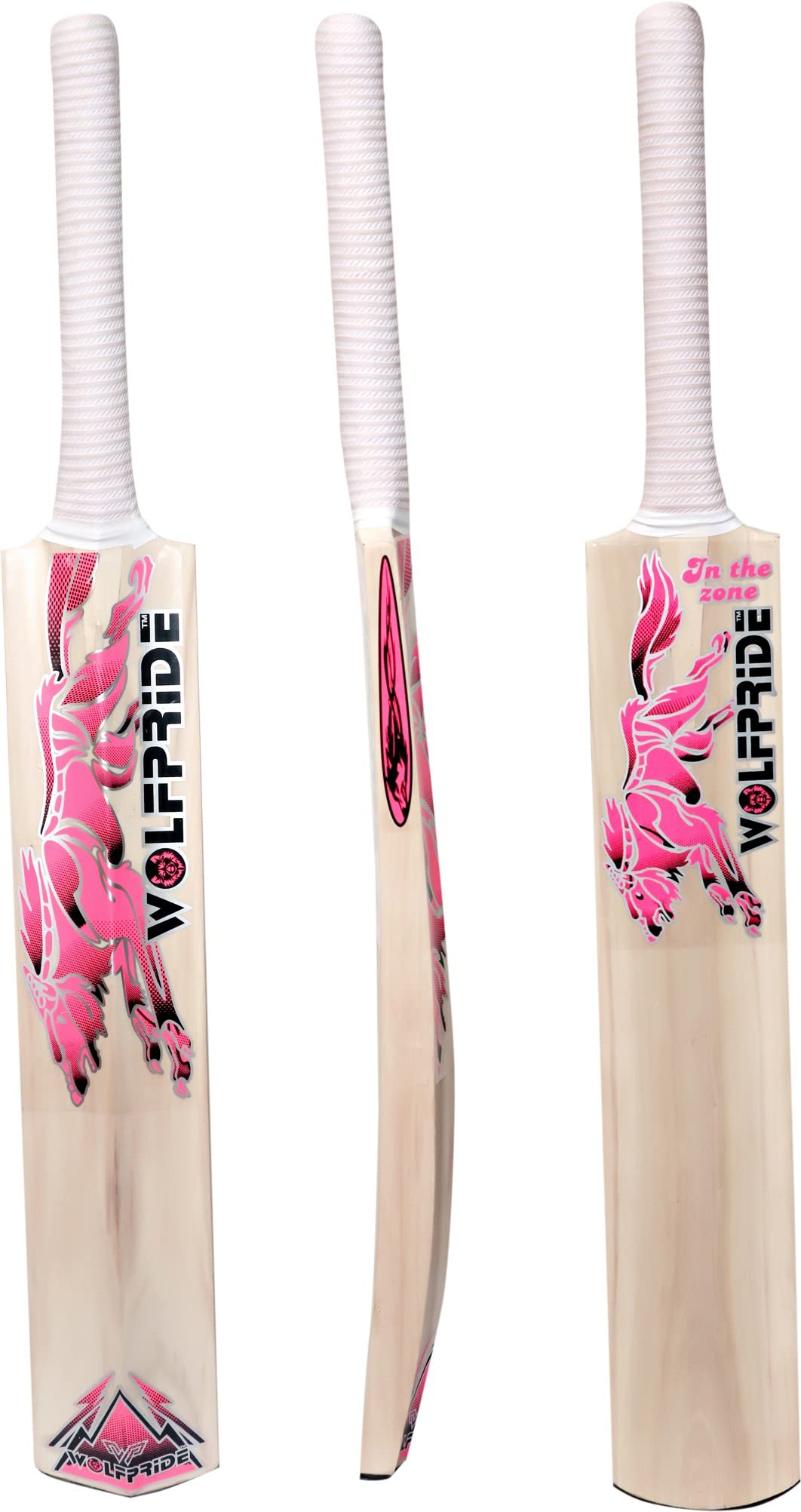WOLF PRIDE Zone Pink & White Poplar Willow Cricket Bat 3 in 1