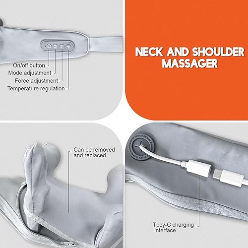Miniatura 6 de gigididi Masajeador de cuello y hombros Shiatsu inalámbrico 6D con calor, motor sin escobillas recargable, intensidades ajustables, cabeza extendida