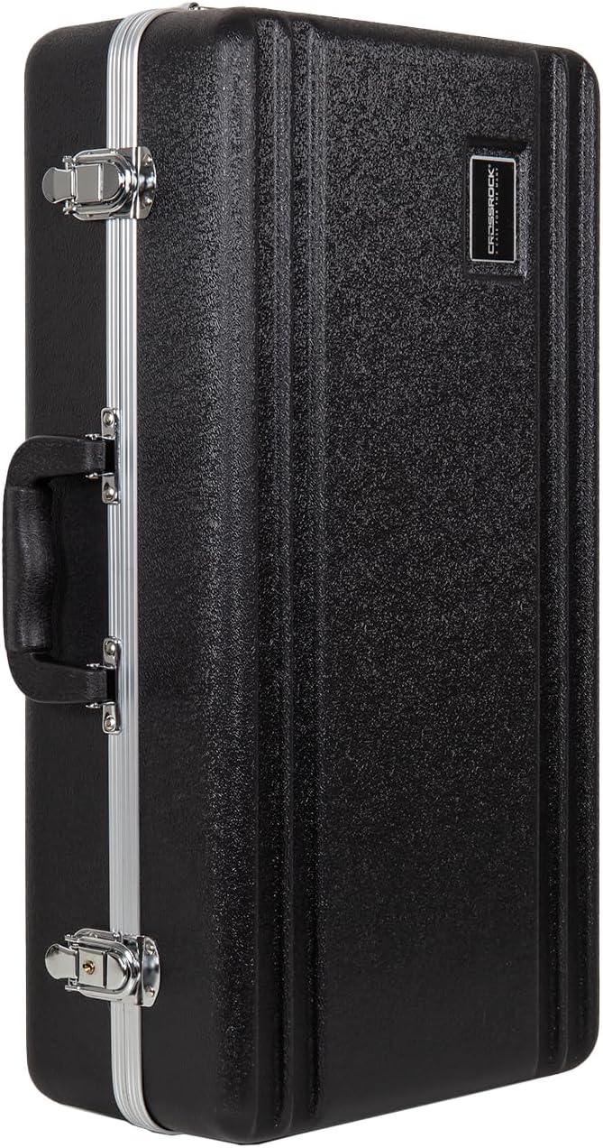 Crossrock ABS Trumpet Case for Bb Horn | Textured Black Finish with Deep Blue Velvet Interior, Security Lock, Metal Feet & Detachable Strap