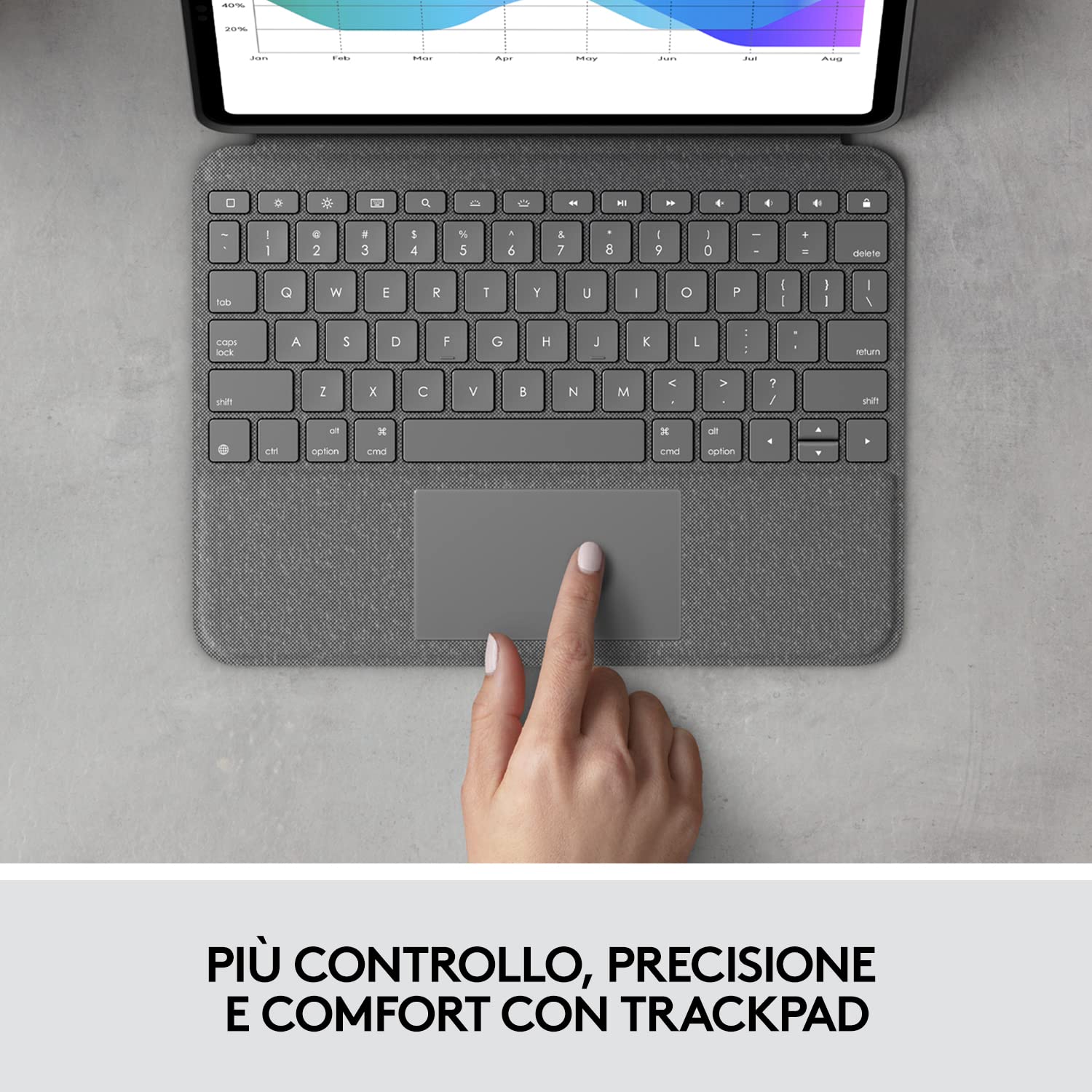 Logitech Folio Touch iPad Pro da 11 pollici (1a, 2a, 3a, 4a gen - 2018, 2020, 2021, 2022) Custodia con tastiera - Tastiera retroilluminata, trackpad, Smart Connector, ITA QWERTY - Grafite