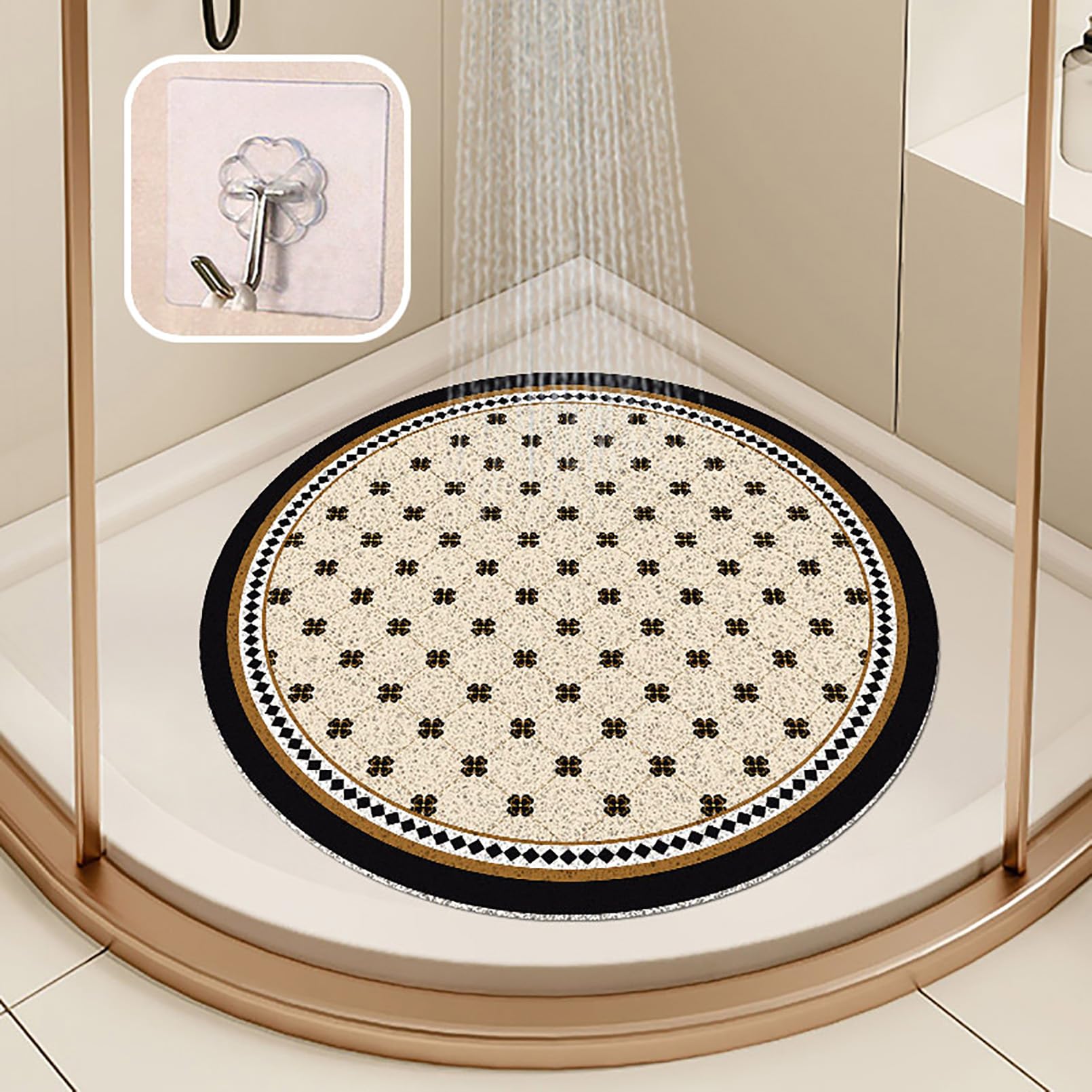Alfombrilla de ducha redonda de PVC, antideslizante, suave, con gancho, sin BPA, antimoho, de secado rápido, altamente permeable al agua, F, 90 x 90 cm