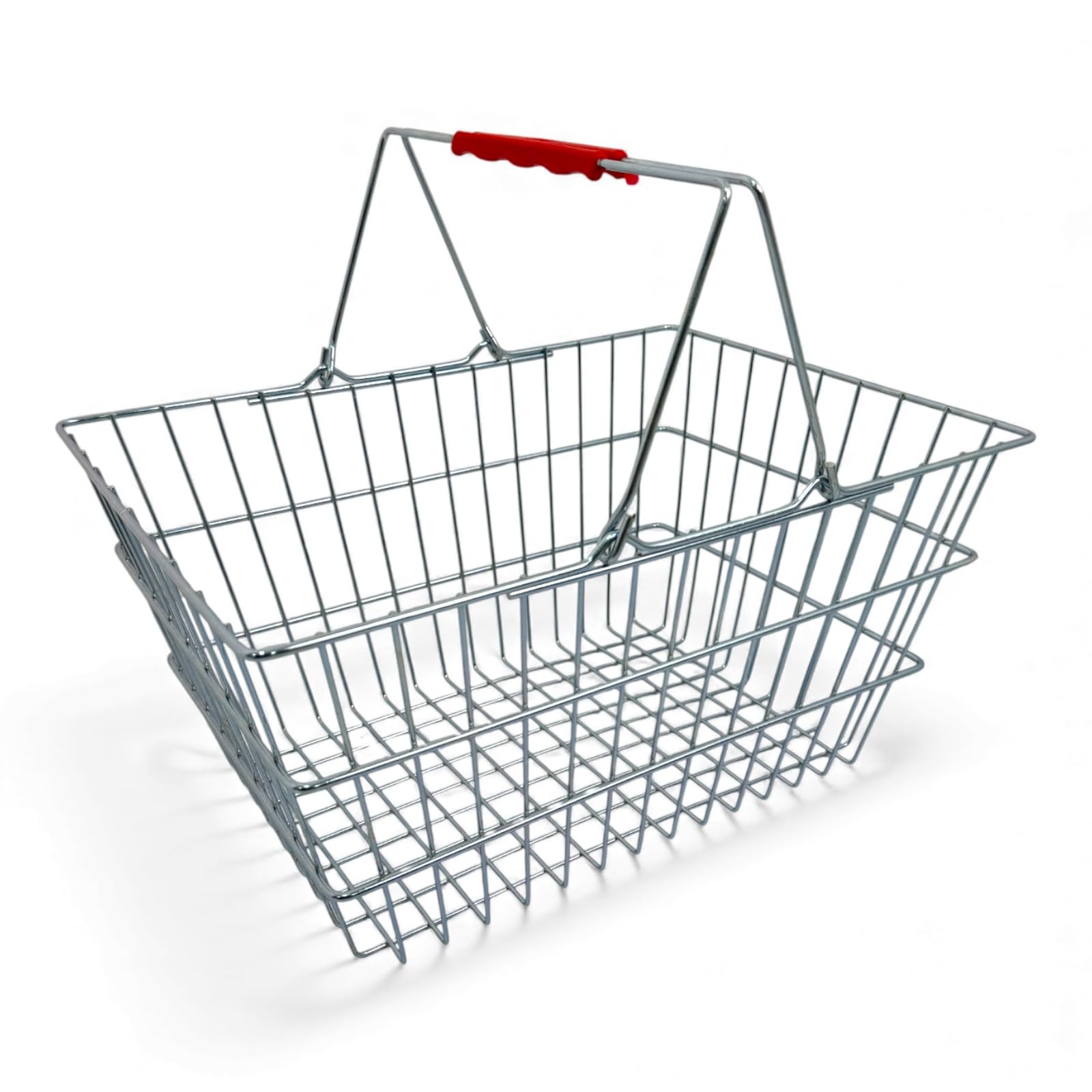 5x 22L Wire Shopping Basket with Red Handles, Zinc-Plated Metal, Lightweight & Stackable Retail Carry Basket for Supermarkets, Convenience Stores, Farm Shops