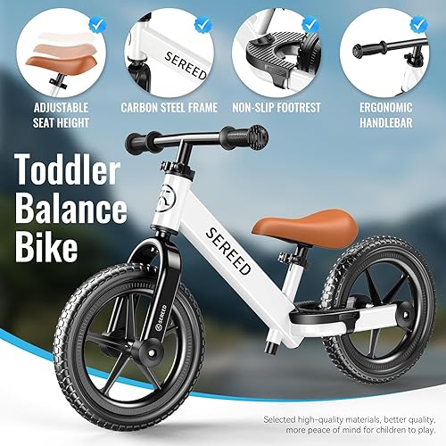 Miniatura 8 de SEREED Bicicleta de equilibrio para niños de 2 a 5 años, sin pedales, ajuste sin herramientas, placa personalizable con calcomanías, regalo para 2-3