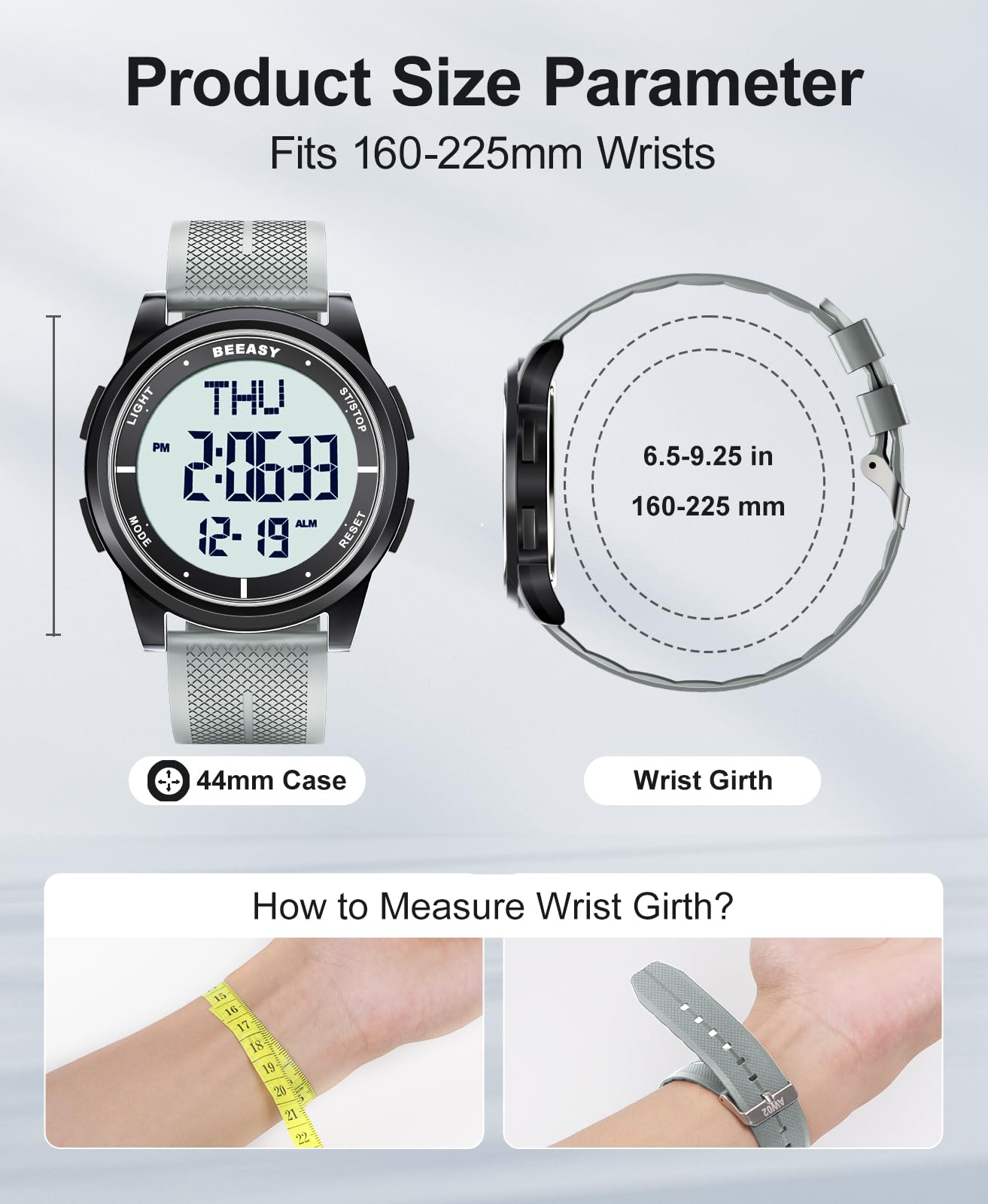 Beeasy Orologio digitale impermeabile con cronometro, sveglia, conto alla rovescia, doppio fuso orario, ultra sottile, super grandangolo, orologio da polso digitale per uomo e donna