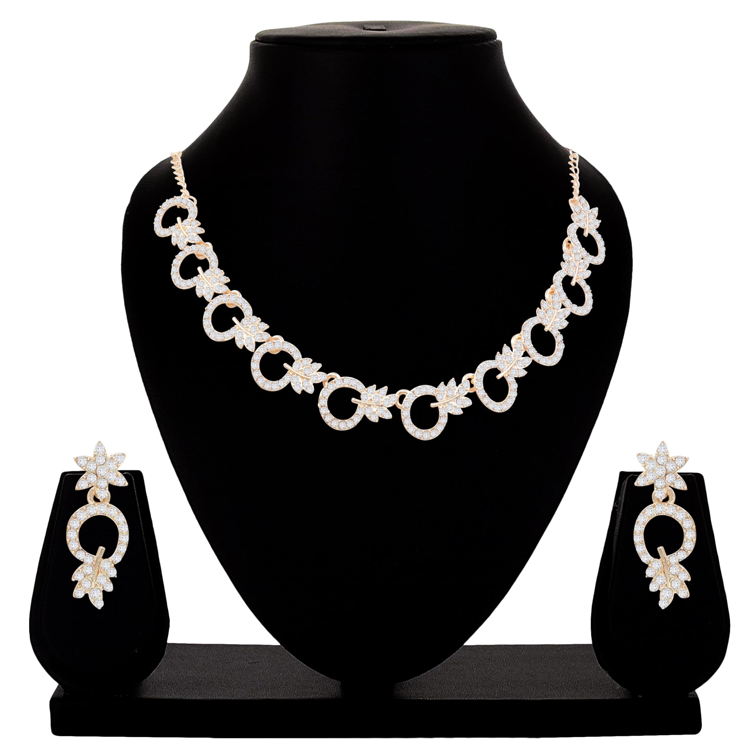 Samyuktha Wykwintny owalno-liściasty uroczy naszyjnik choker zestaw dla kobiet - różowe złoto, metal, bez kamienia szlachetnego, Metal, Bez kamieni szlachetnych