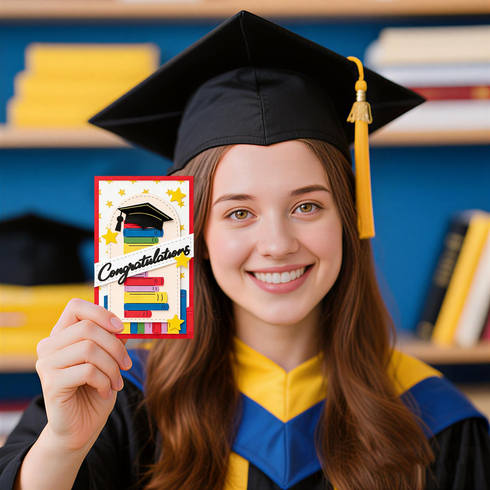 INFUNLY 16 fustelle da taglio a forma di libro con scritta "Happy Graduation", stencil per goffratura, in acciaio al carbonio, con stelle, per fai da te, scrapbooking, artigianato, forniture