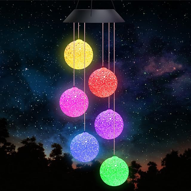 Januts LED Solar Wind Chimes Light Outdoor Color Changing Wind Chime Waterproof Mobile Garden Lamp Home Yard Patio Romantic Decorative Lights for Women Hanging Wind Chimes for Mum White Ball