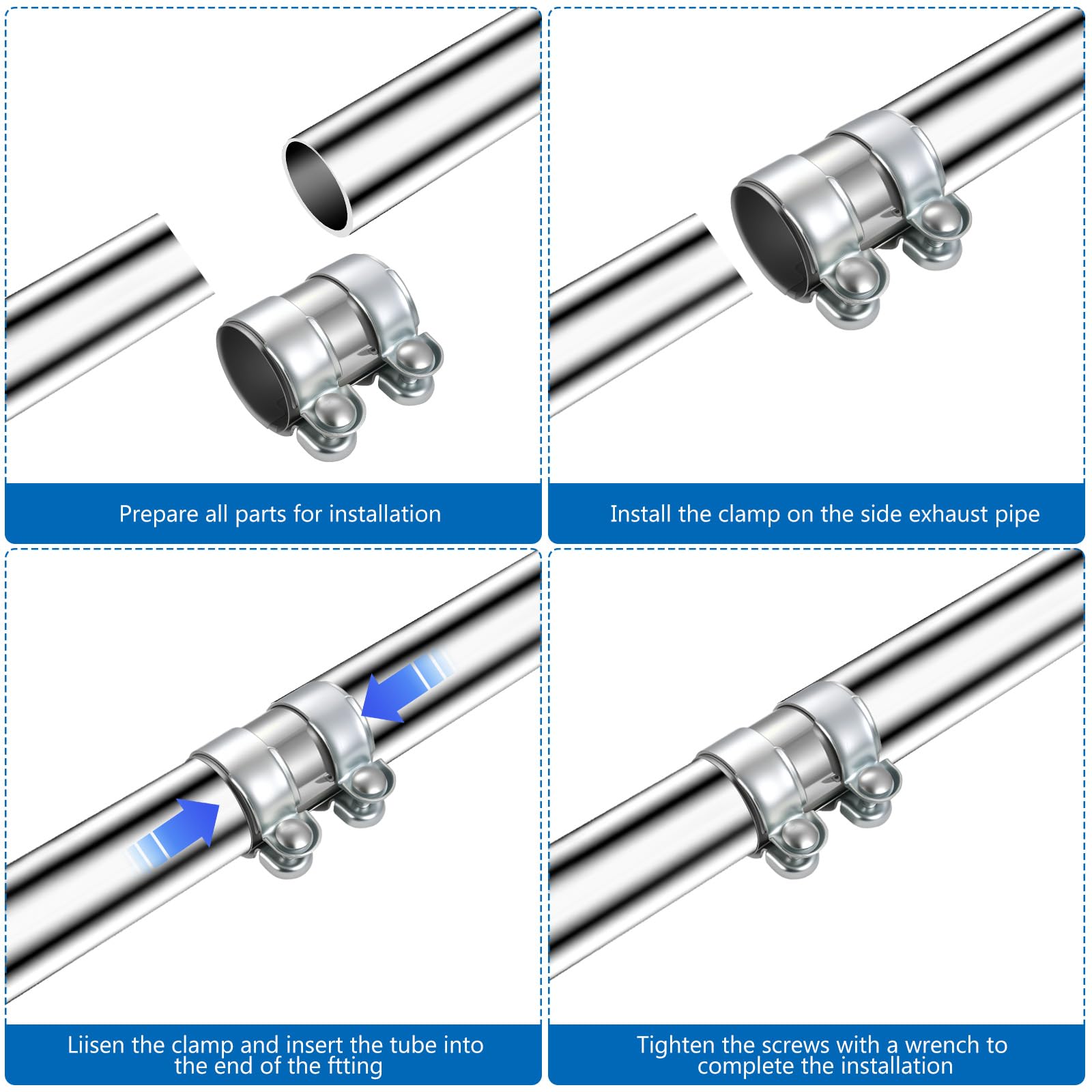 1 Pz Morsetto per Scaricos Auto, 60 mm Fascetta di Scarico in Acciaio Inox, 60 mm x 95 mm Morsetto per Tubo di Scarico Doppio, Morsetti per Tubi Giunto Marmitta
