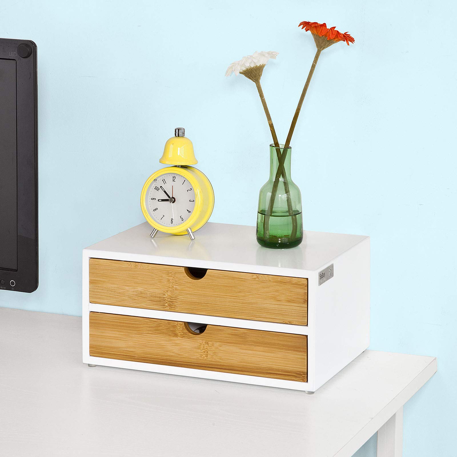 SoBuy Soporte Cápsulas con 2 Cajones, antideslizante & compacto, 30×20×14cm | Portacápsulas con 20 kg de carga, diseño sencillo, MDF/bambú, para cocina & zona café, FRG180-WN