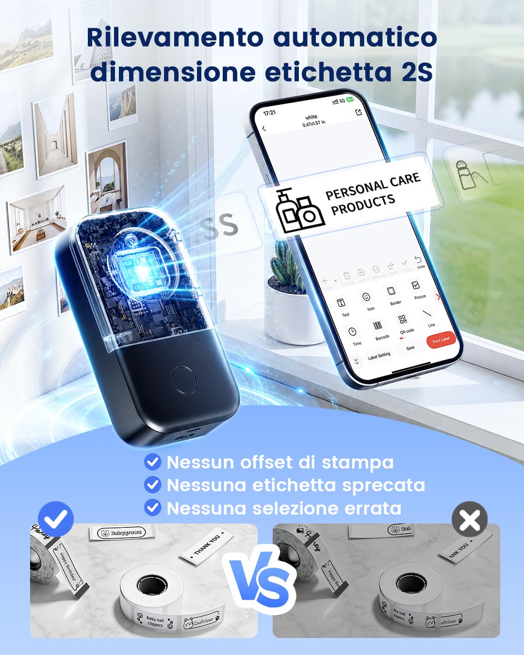 Phomemo D30D Etichettatrice, Kit 4 Rotoli Etichette 12x40mm, a colori
