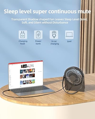 Miniatura 2 de TUNISE Ventilador de escritorio USB, pequeño ventilador personal, viento de 3 velocidades, portátil, silencioso, se puede colgar, ventilador de mesa
