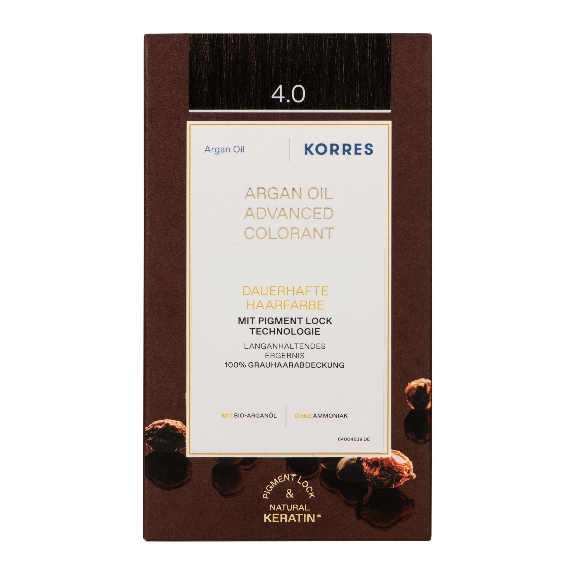 KORRES Argan Oil Colorant - tinte sin amoniaco con aceite de argán orgánico castaño medio 4.0 - 100% cobertura de canas & vegano para un resultado de color duradero
