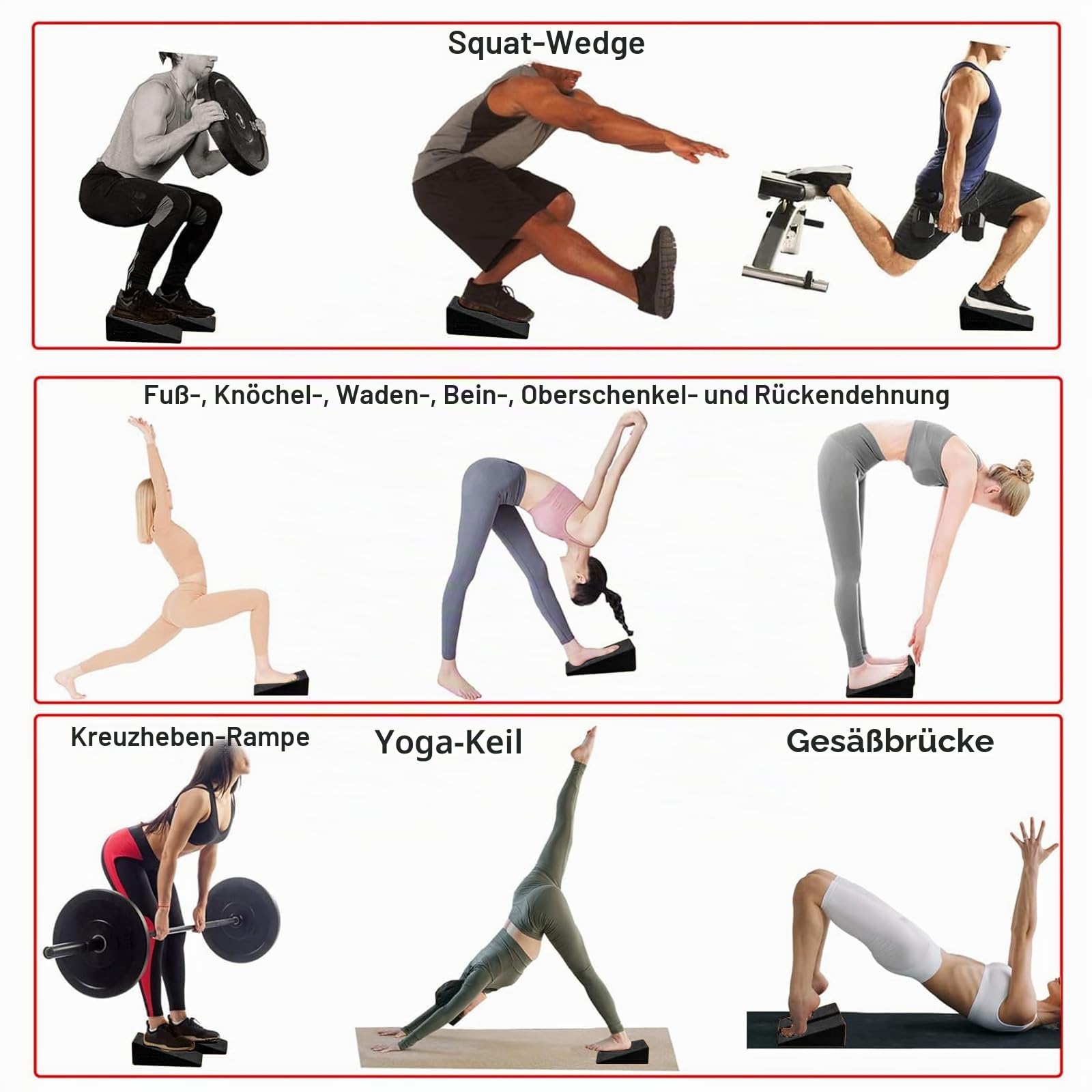 Wadendehner & Schrägbrett 2er Set, Mobilitätskeil, Fersenkeil als Squat Wedge für tiefere Kniebeugen, Yoga Block aus EVA-Schaum (23x15x5,5 cm)