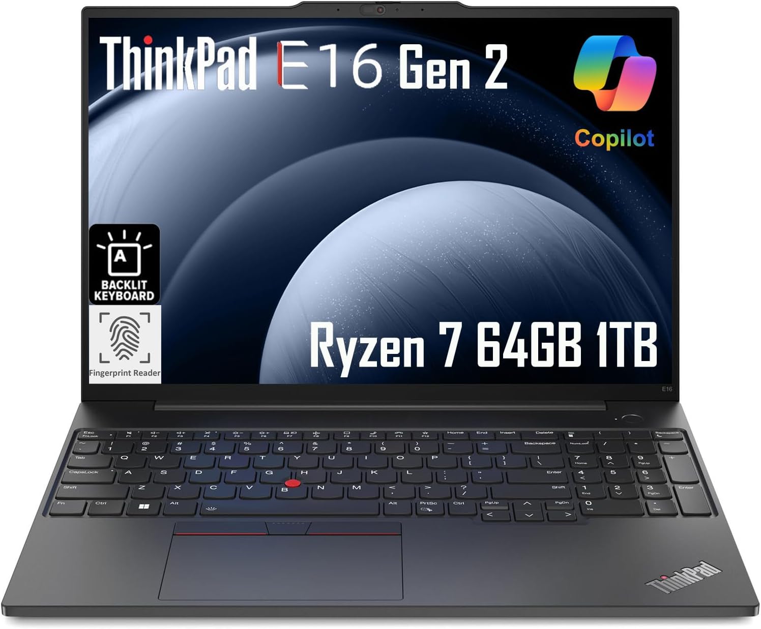 Lenovo ThinkPad E16 Gen 2 Business Laptop (16" FHD+ Anti-Glare, AMD Ryzen 7 7735U (> i7-1255U), 64GB DDR5 RAM, 1TB SSD) Backlit, Fingerprint, 1080p Webcam, Wi-Fi, Ethernet, Win 11 Pro w/ AI Copilot