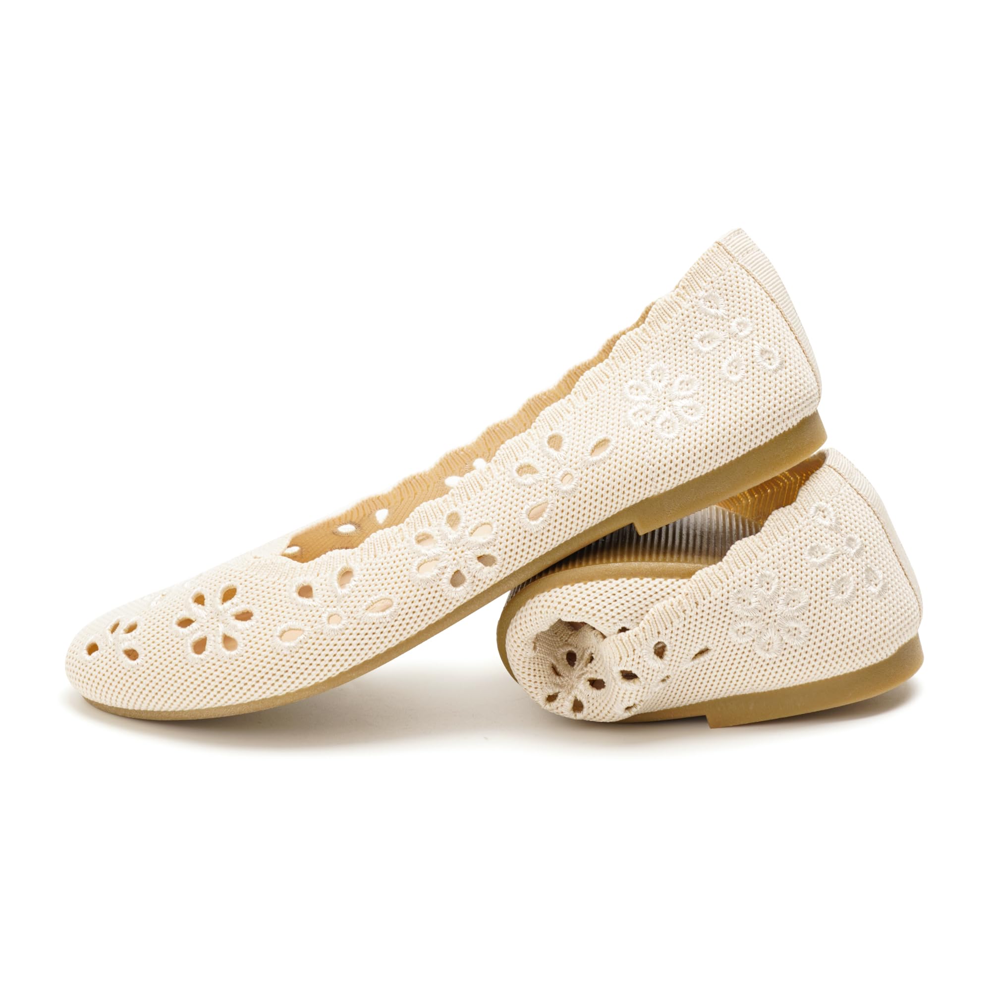 GLAMORA Ballerines Femme Dentelle Ajourée Bout Rond Chaussures Plates Tissu Respirant Semelle Souple Antidérapante Confort Léger Ballerine Femme Élégantes Été